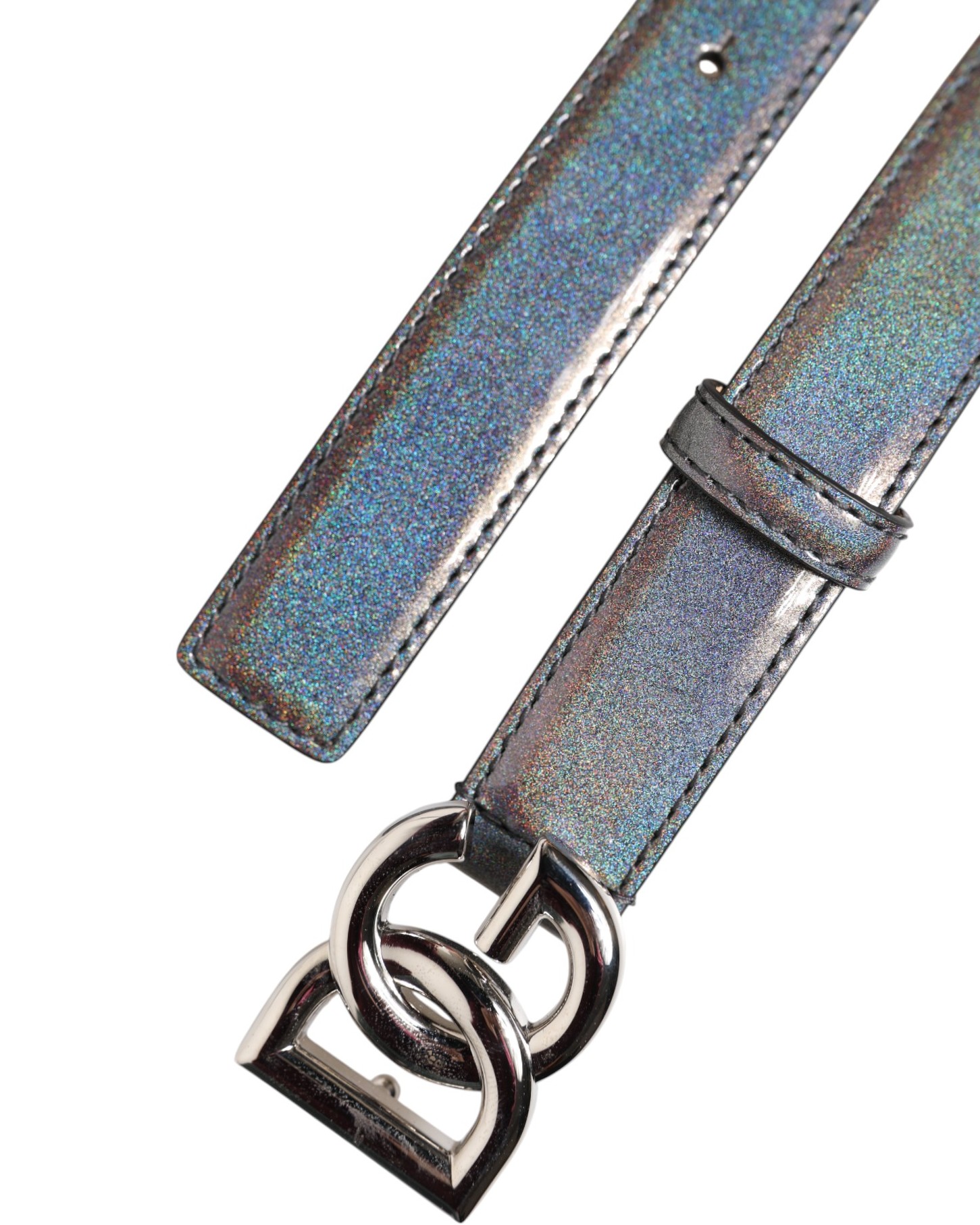 Dolce & Gabbana Metallic Leather Silver Tone Logo Buckle Belt - Image 6