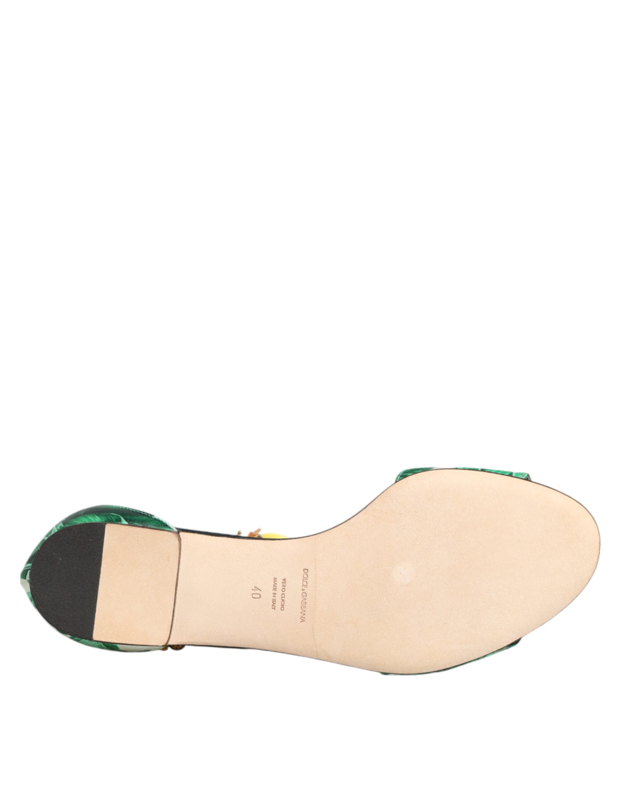 Dolce & Gabbana Green Mink Fur Satin Banana Leaf Sandals Shoes - Image 8