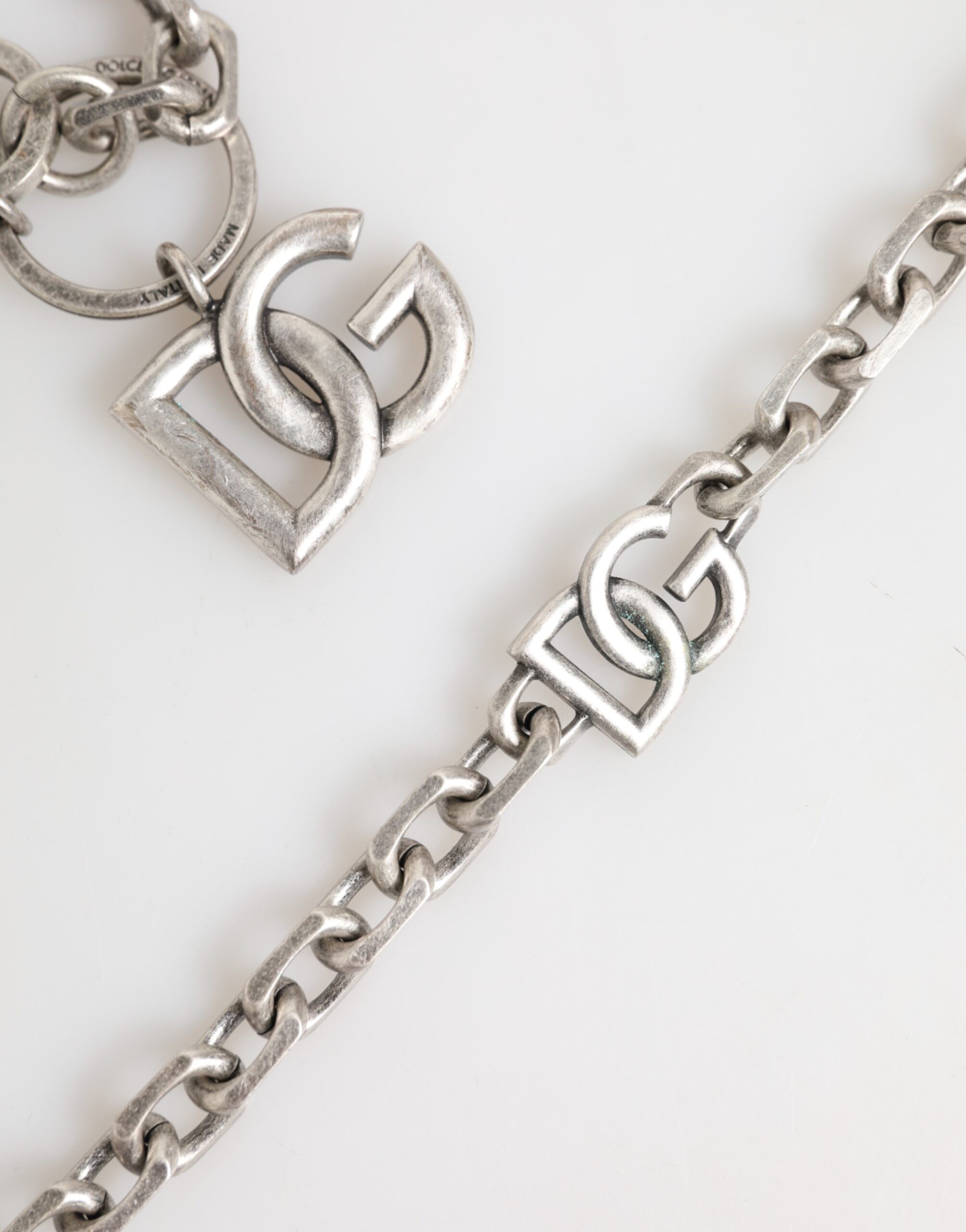Dolce & Gabbana Silver Tone Brass DG Logo Detailing Chain Men Necklace - Image 3