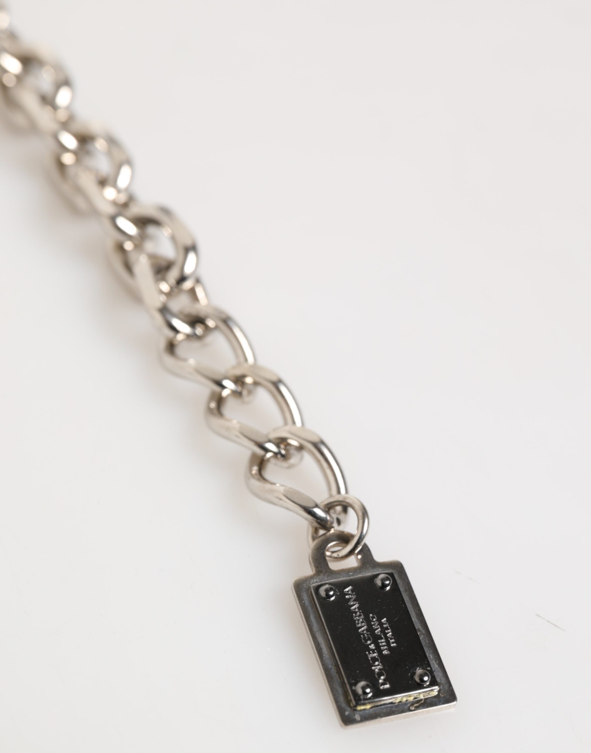 Dolce & Gabbana Silver Chain Brass Beaded Lobster Clasp Logo Men Bracelet - Image 4