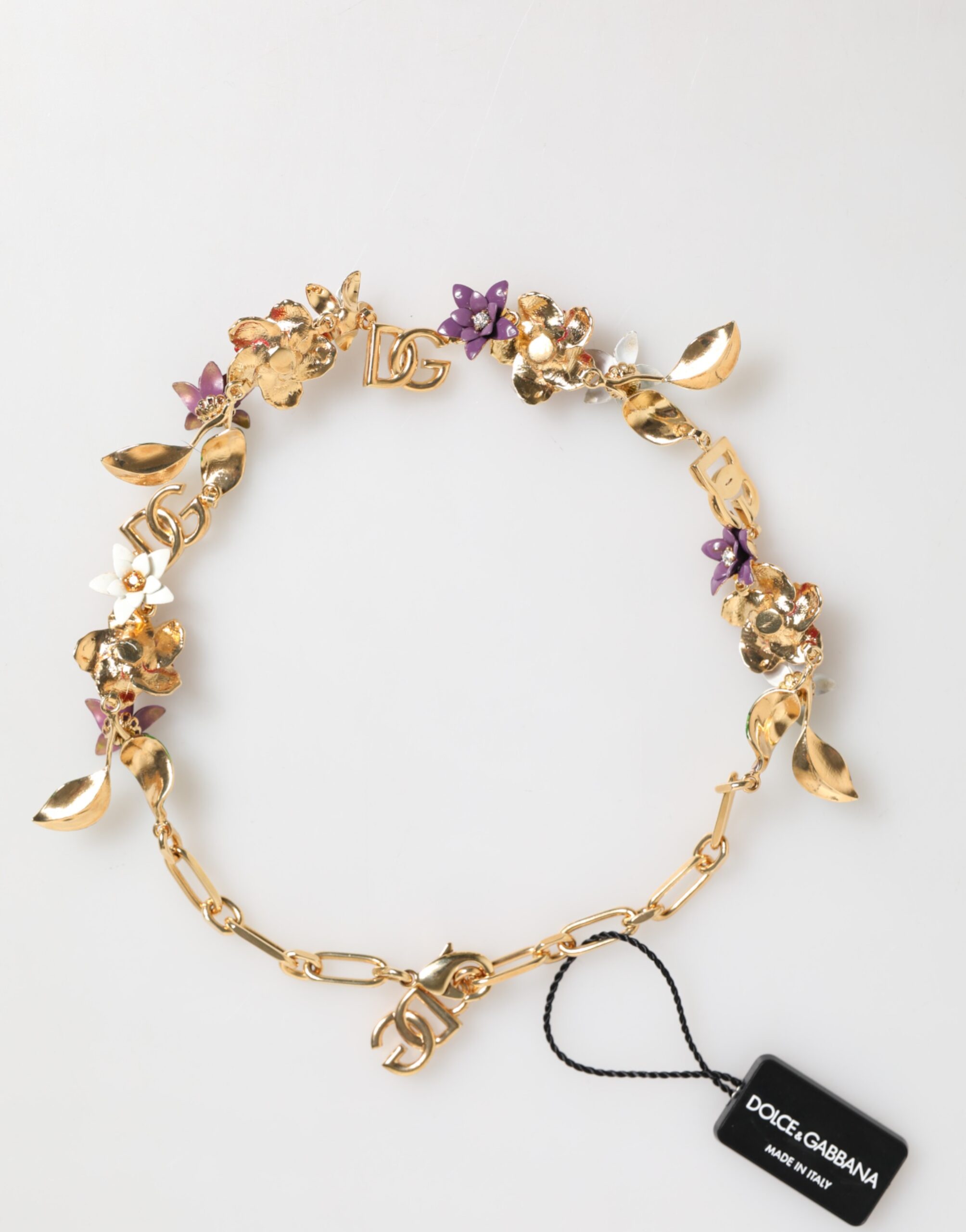 Dolce & Gabbana Gold Brass Logo Detail Floral Fashion Jewelry Necklace - Image 4