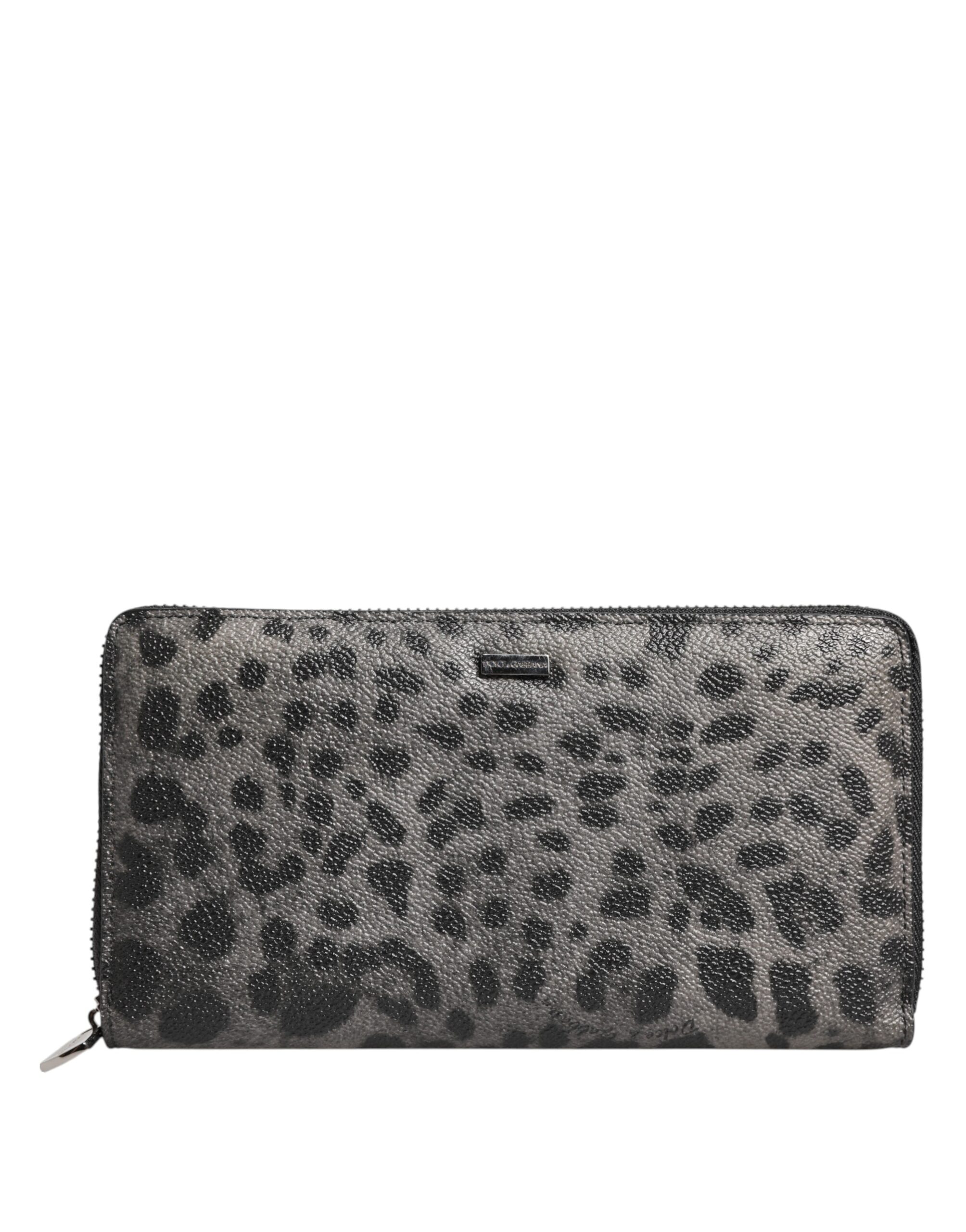 Dolce & Gabbana Black Gray Leopard Leather Zip Around Continental Wallet - Image 2