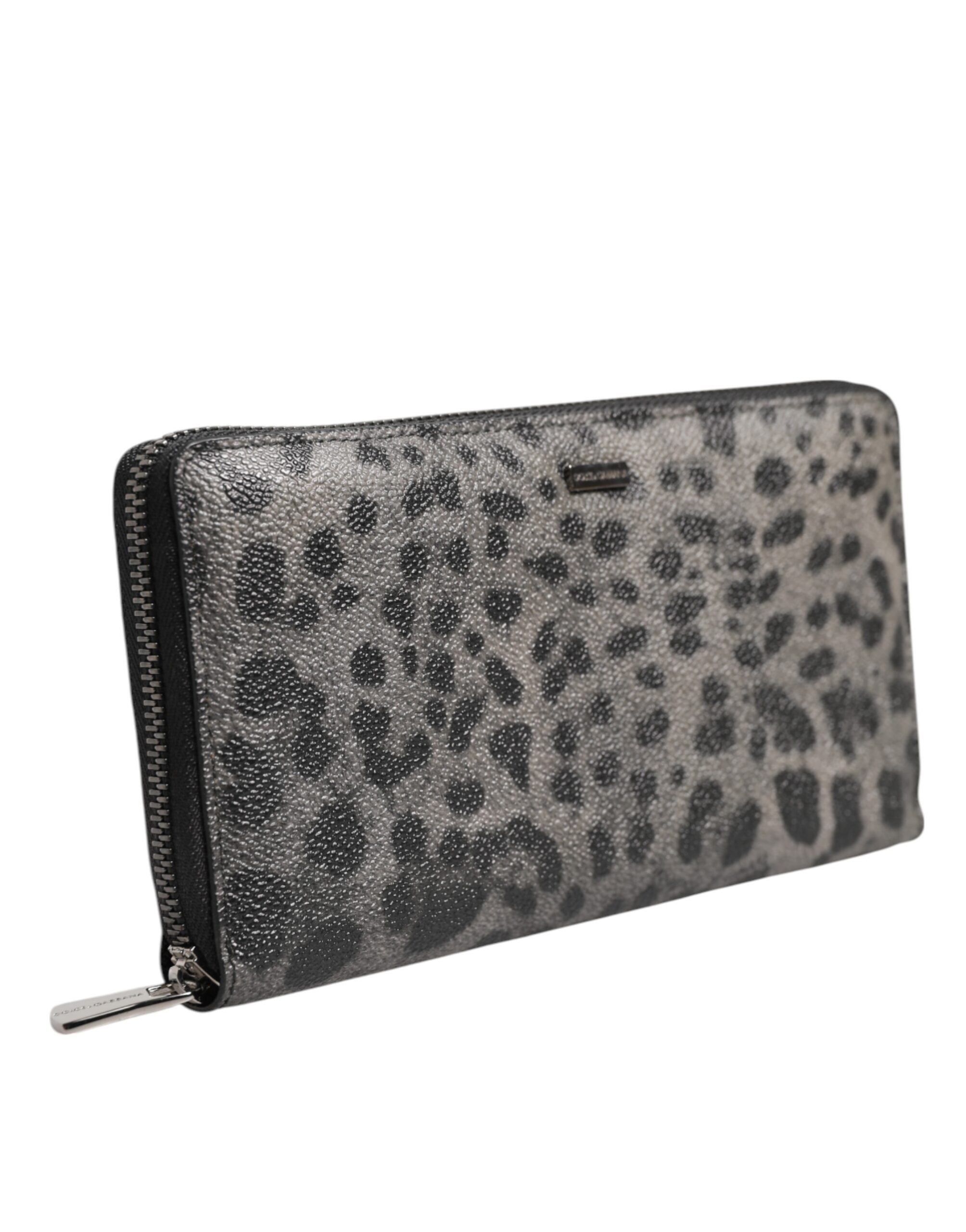 Dolce & Gabbana Black Gray Leopard Leather Zip Around Continental Wallet - Image 3