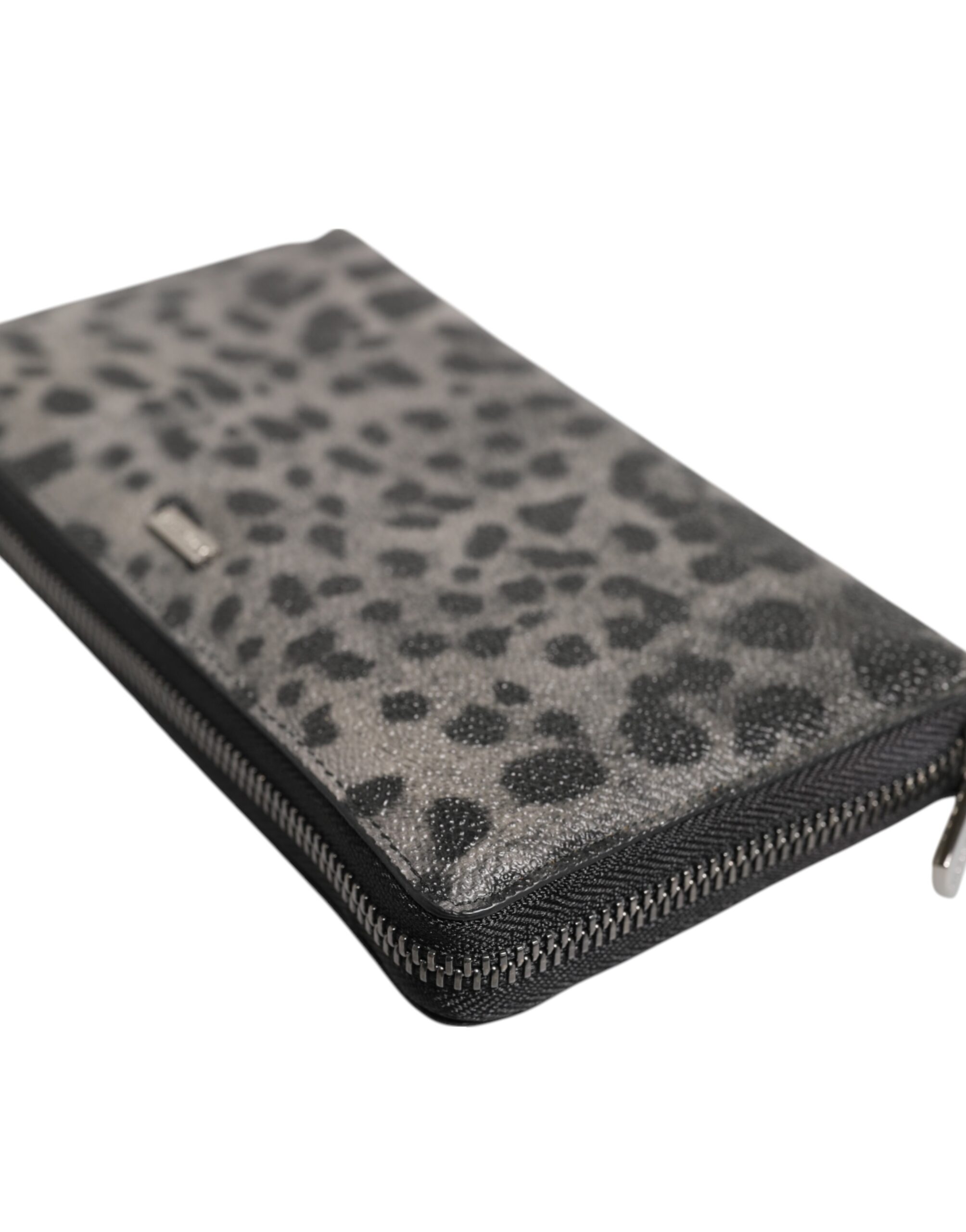 Dolce & Gabbana Black Gray Leopard Leather Zip Around Continental Wallet - Image 5
