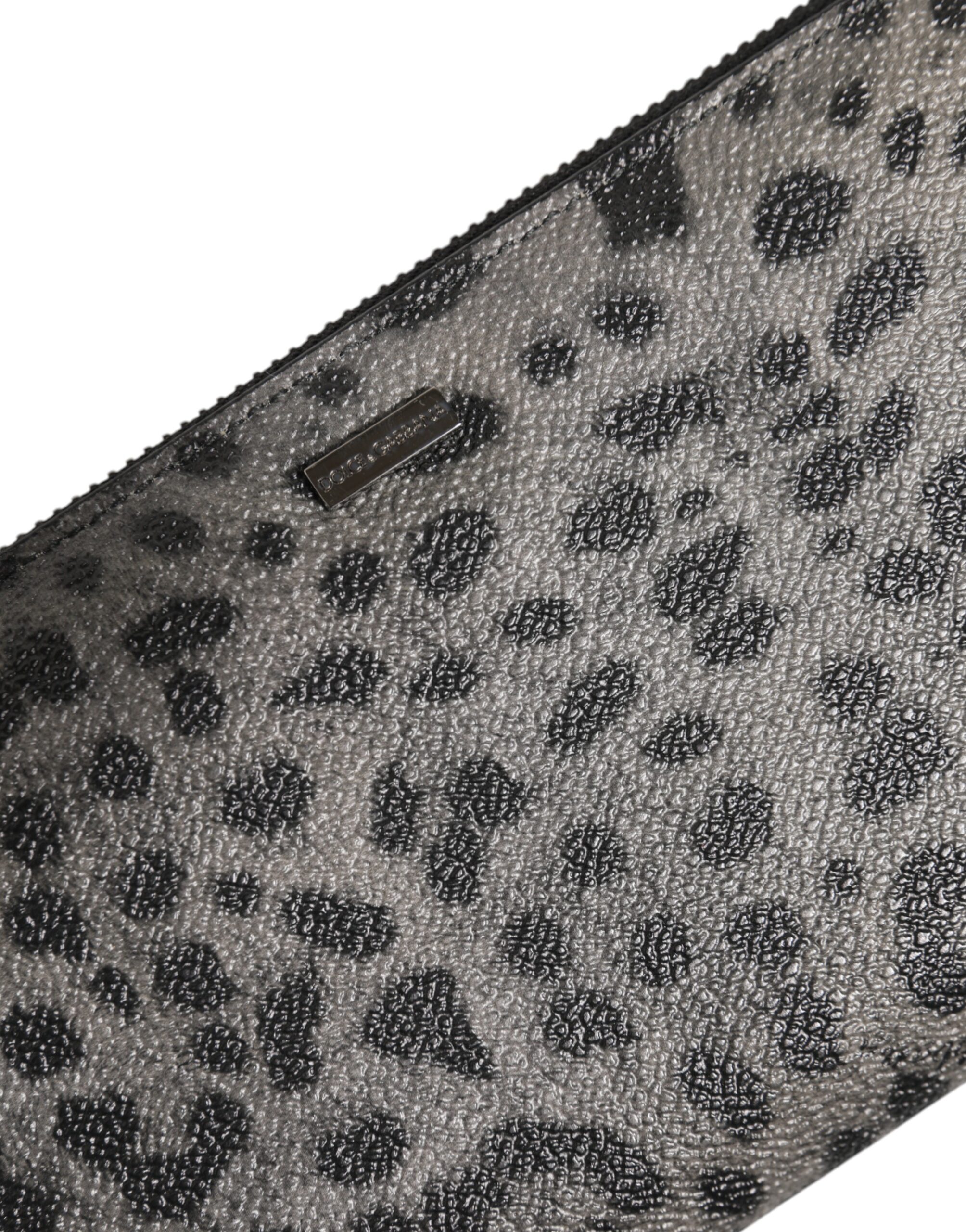 Dolce & Gabbana Black Gray Leopard Leather Zip Around Continental Wallet - Image 6