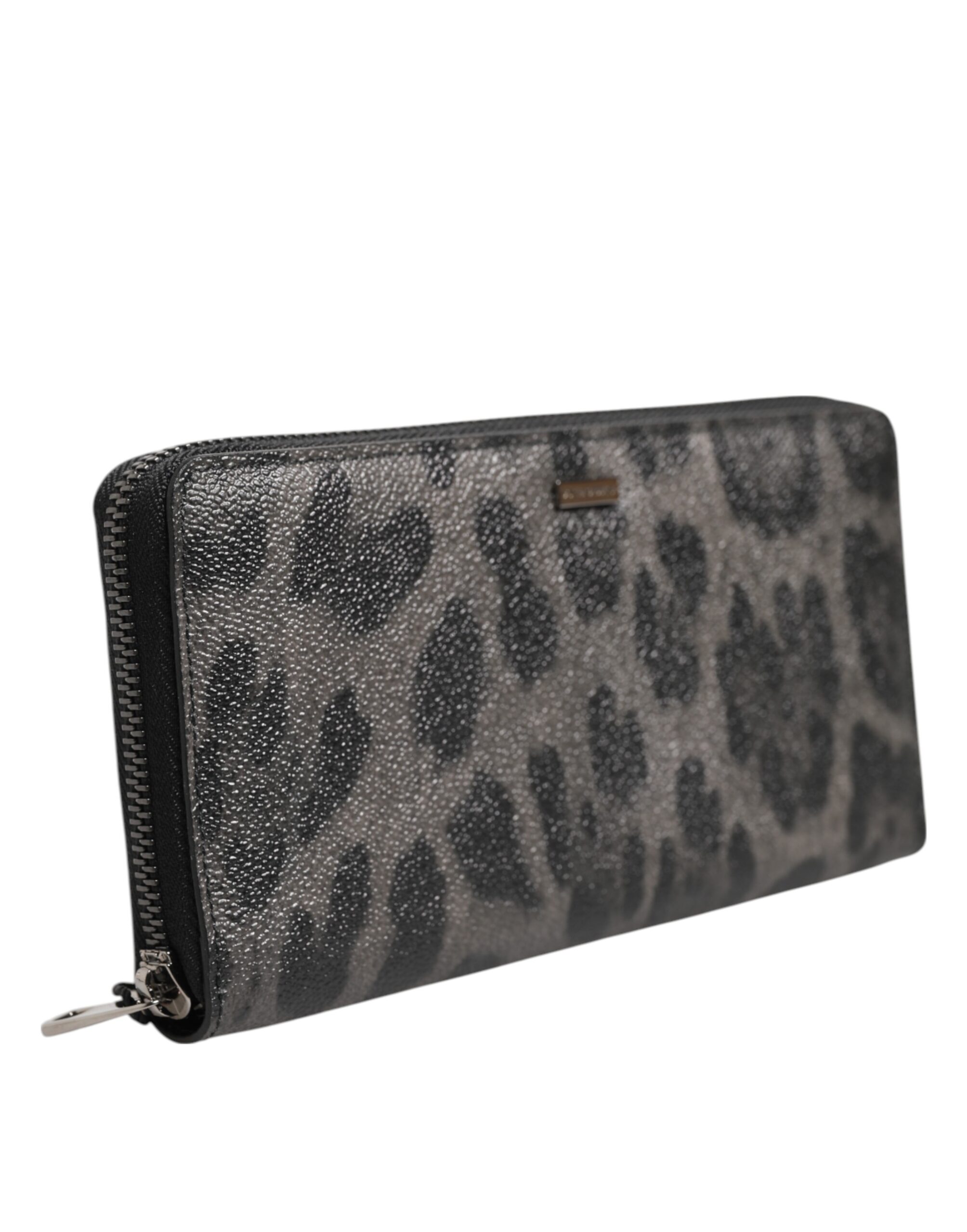 Dolce & Gabbana Black Gray Leopard Leather Zip Around Continental Wallet - Image 3