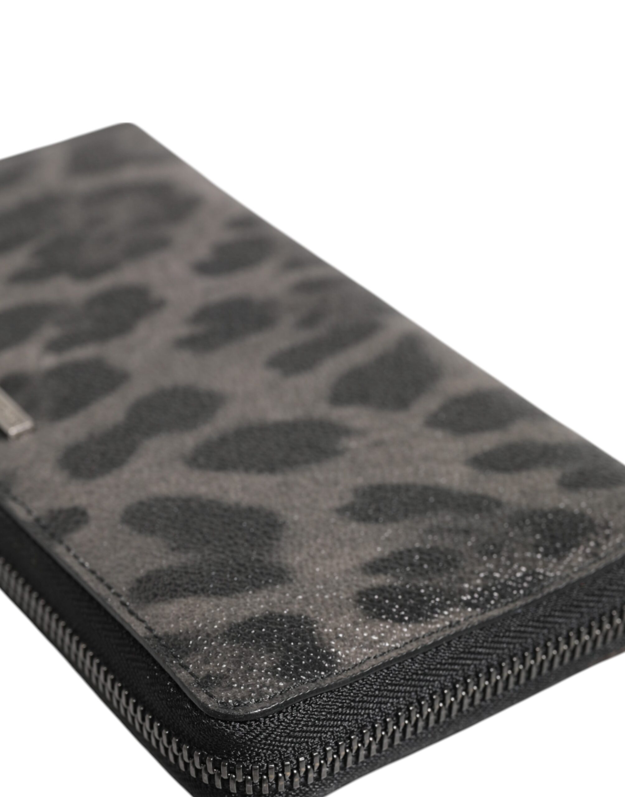 Dolce & Gabbana Black Gray Leopard Leather Zip Around Continental Wallet - Image 5