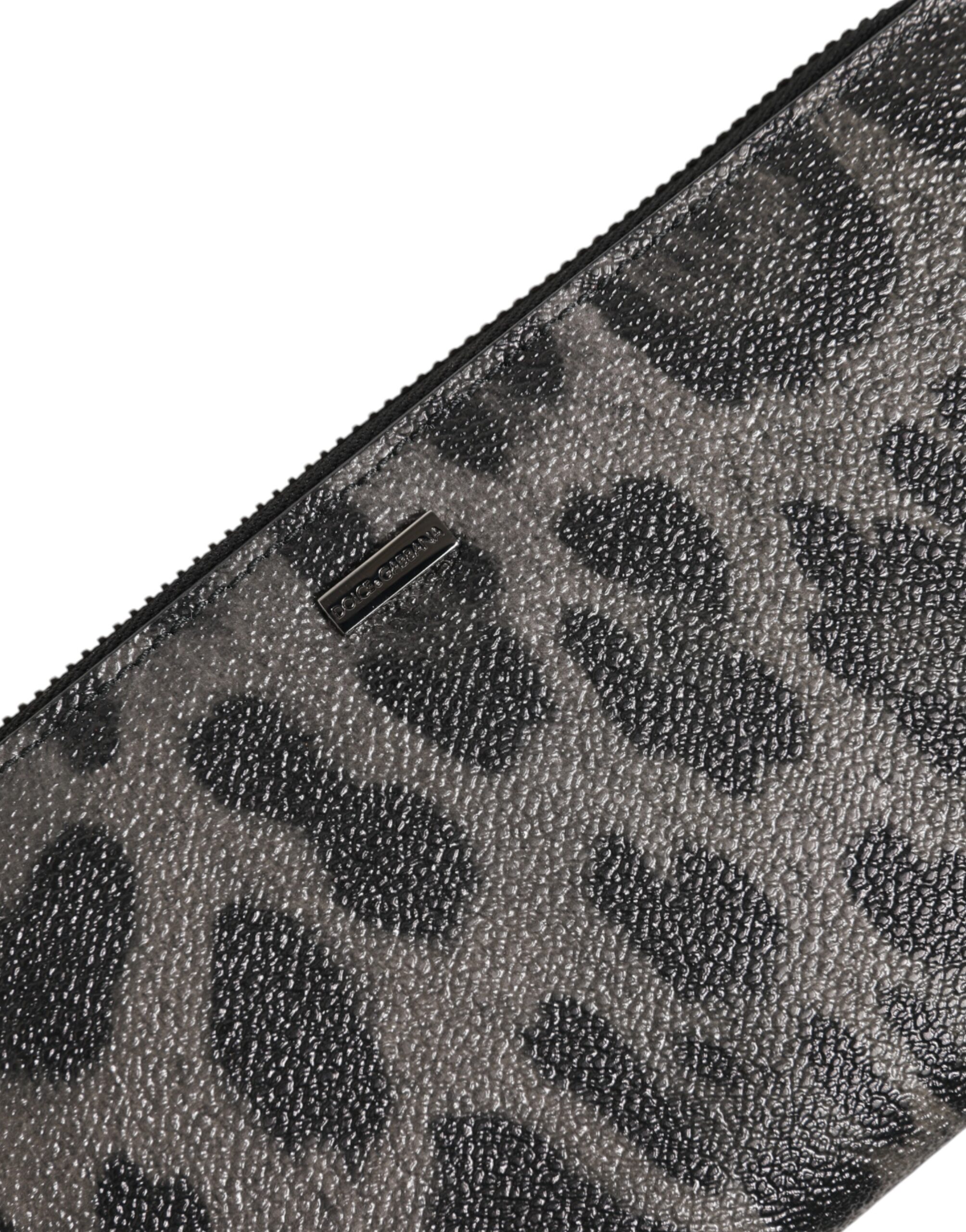 Dolce & Gabbana Black Gray Leopard Leather Zip Around Continental Wallet - Image 6