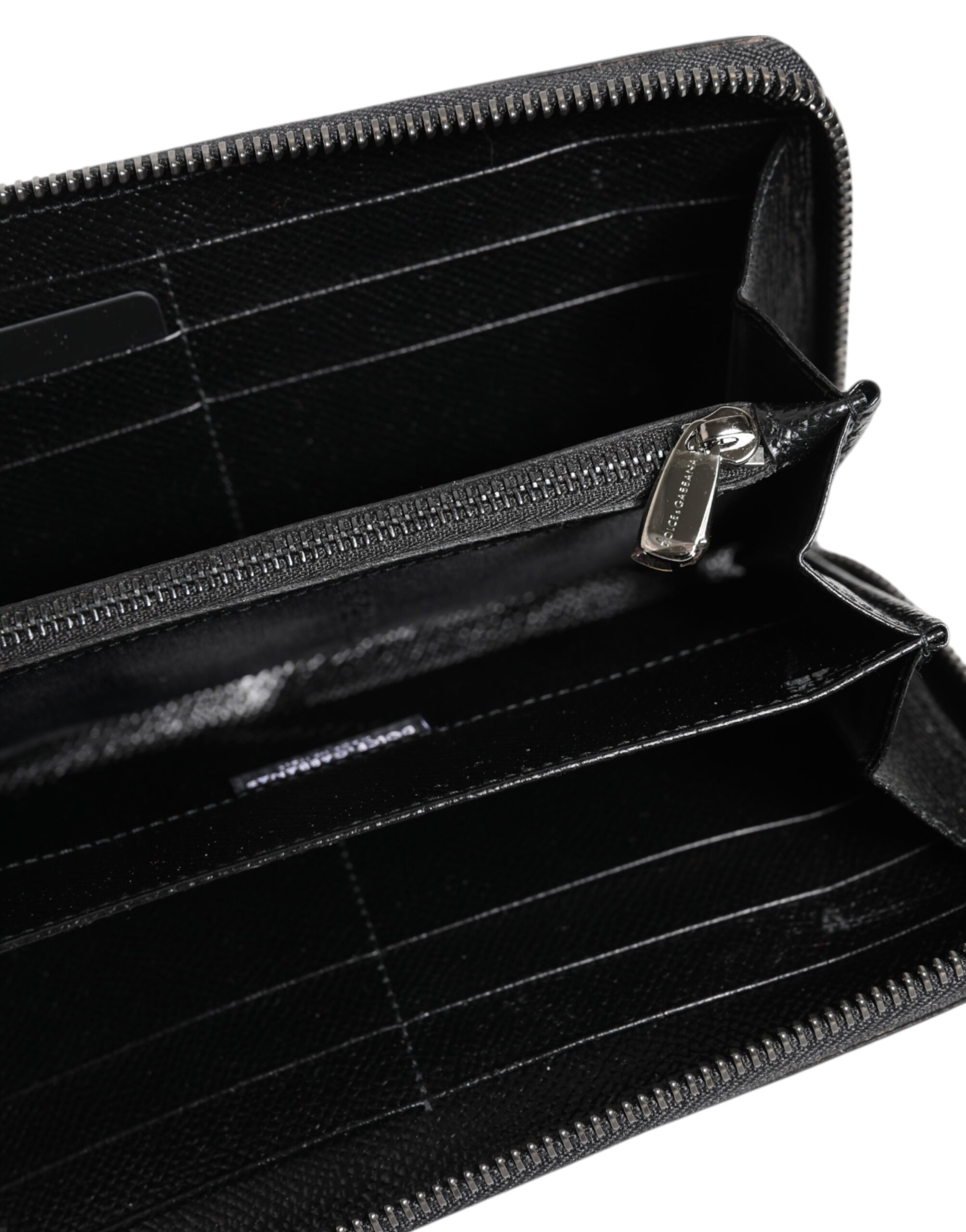Dolce & Gabbana Black Gray Leopard Leather Zip Around Continental Wallet - Image 7