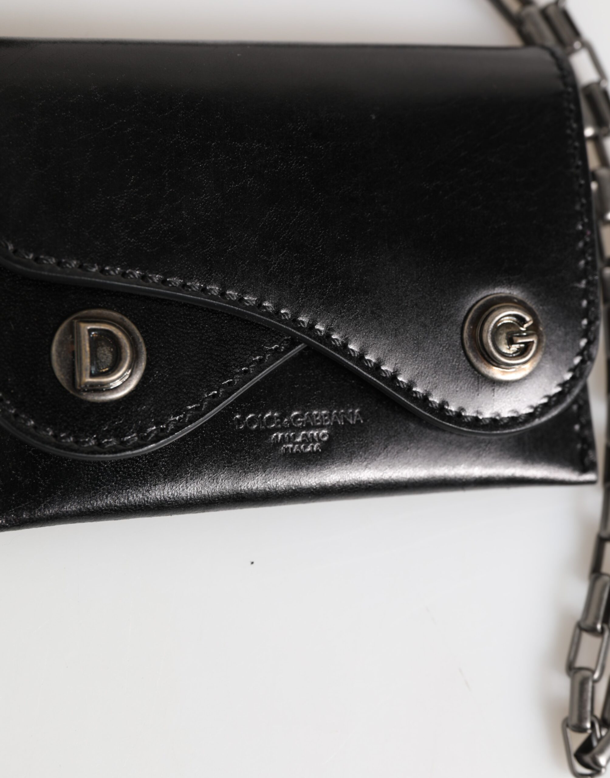 Dolce & Gabbana Black Cavallo Leather Wallet Chain Snap Bifold Card Holder - Image 3