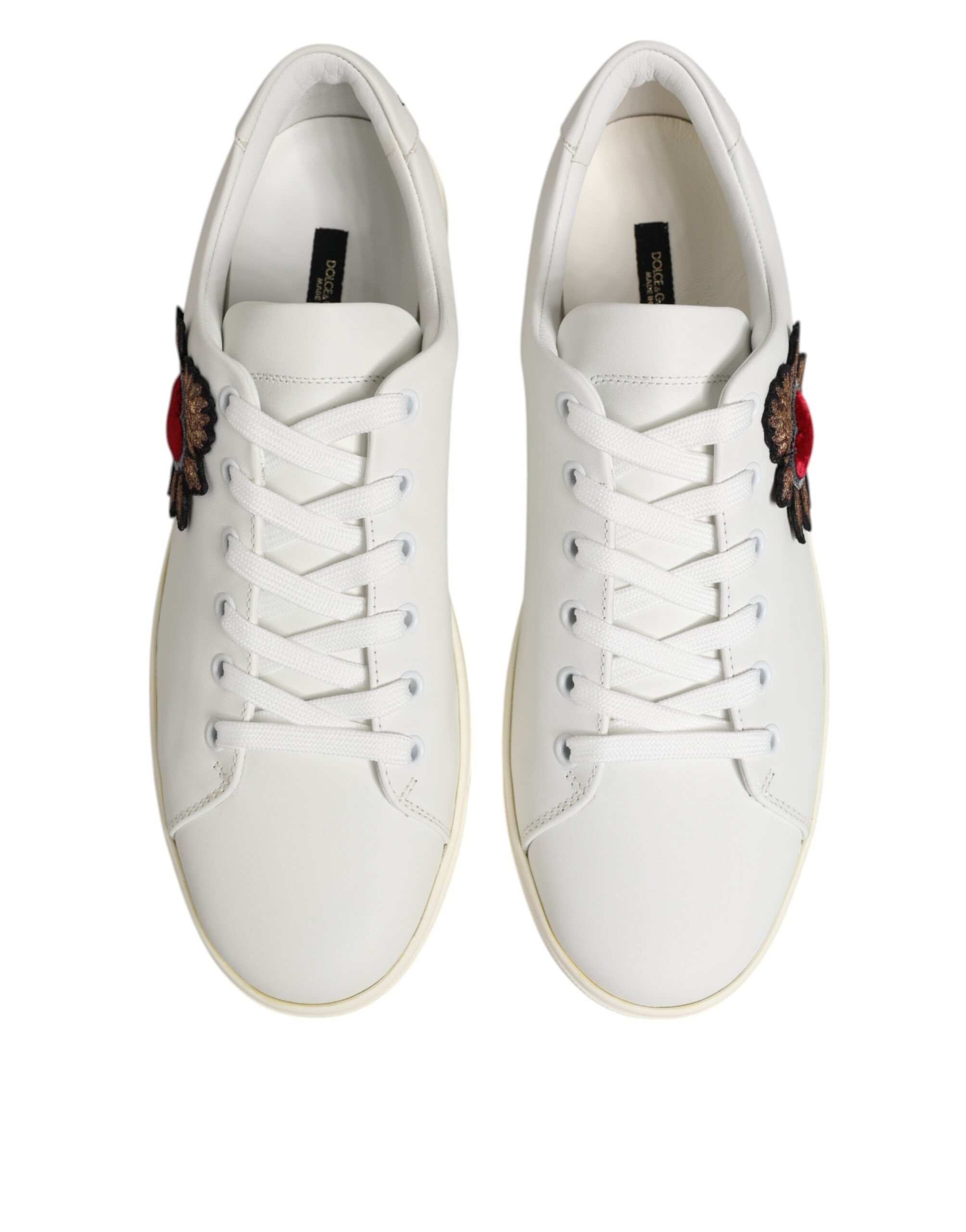 Dolce & Gabbana White Leather Sacred Heart Patch Sneakers Shoes - Image 4