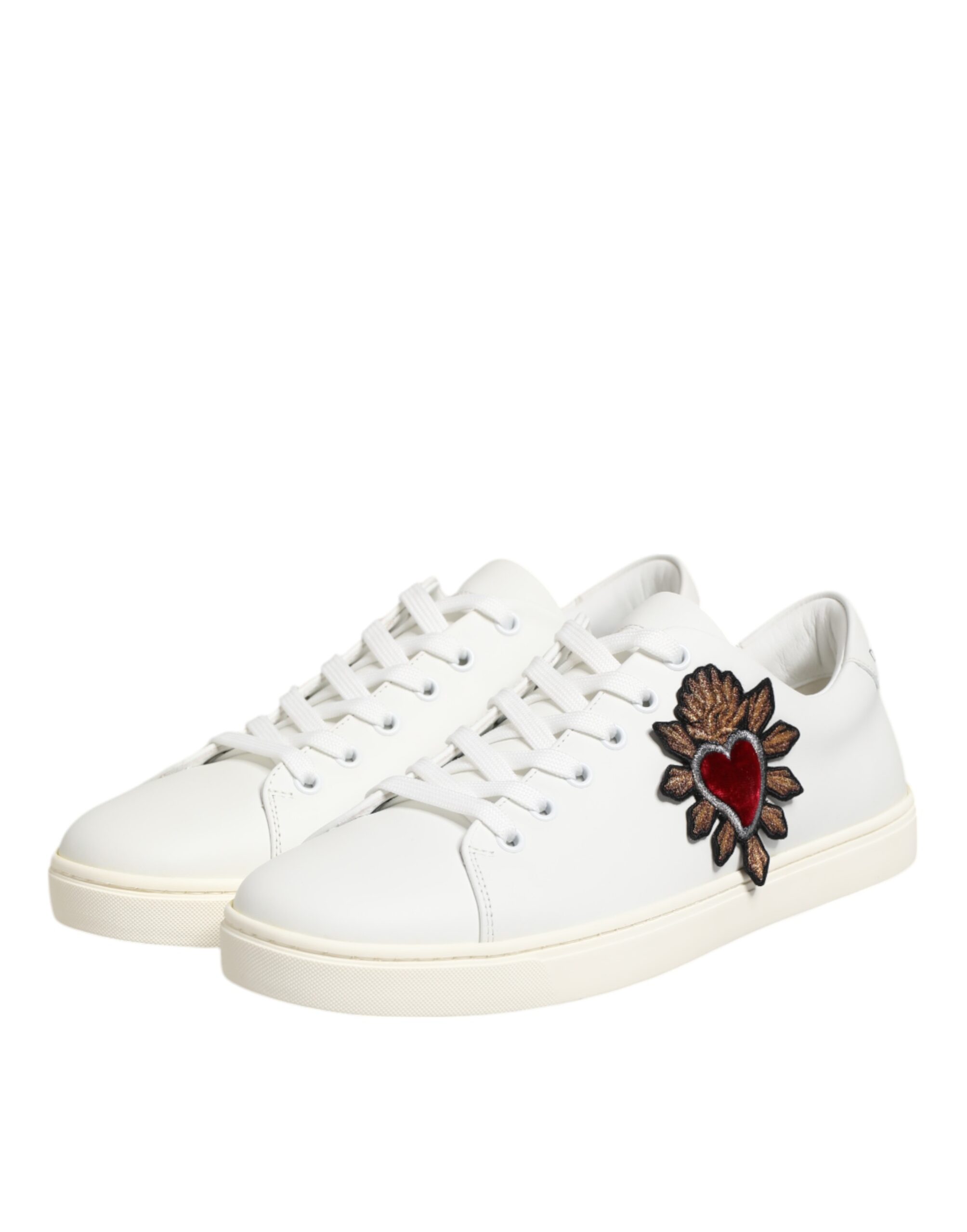 Dolce & Gabbana White Leather Sacred Heart Patch Sneakers Shoes - Image 5