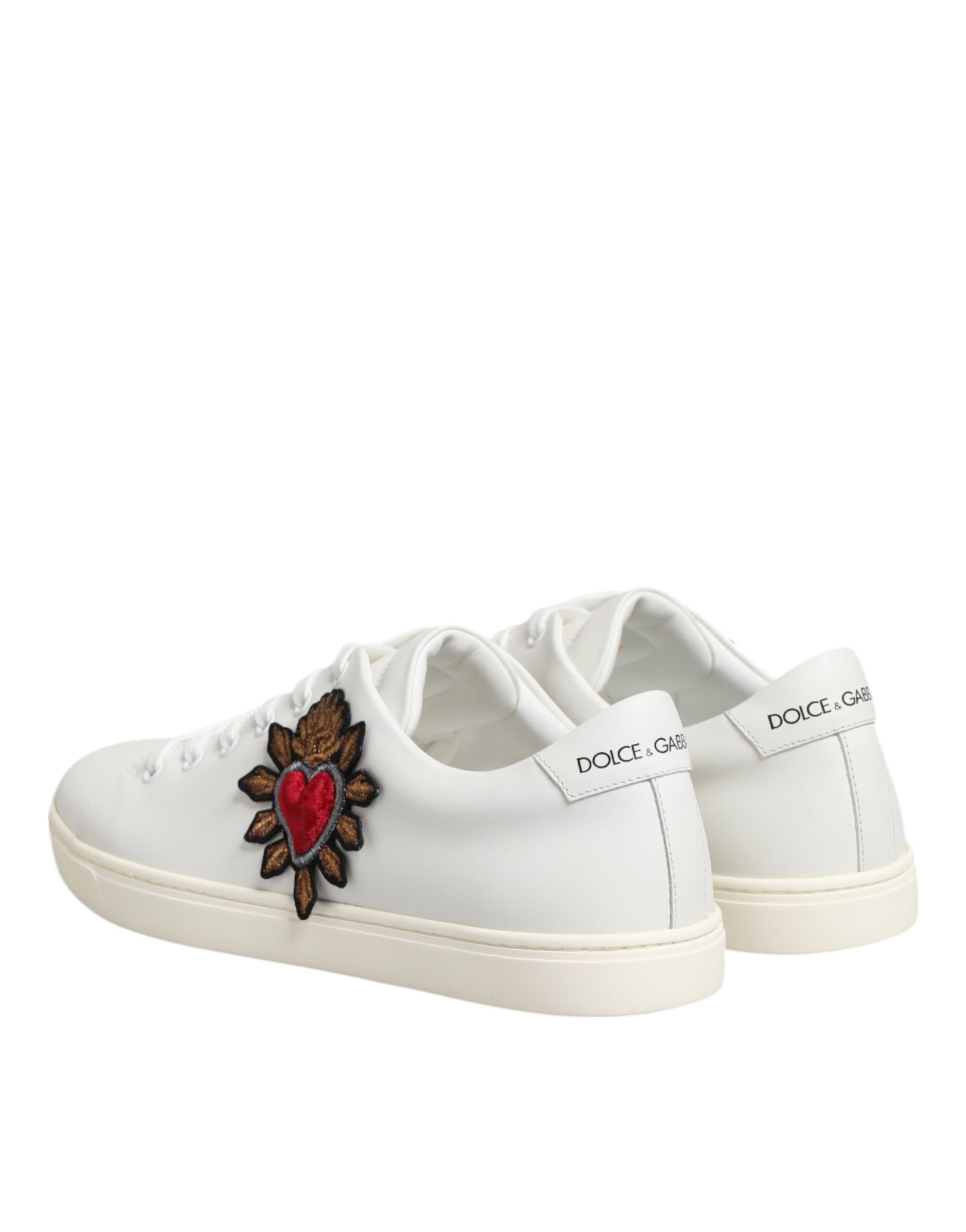 Dolce & Gabbana White Leather Sacred Heart Patch Sneakers Shoes - Image 6