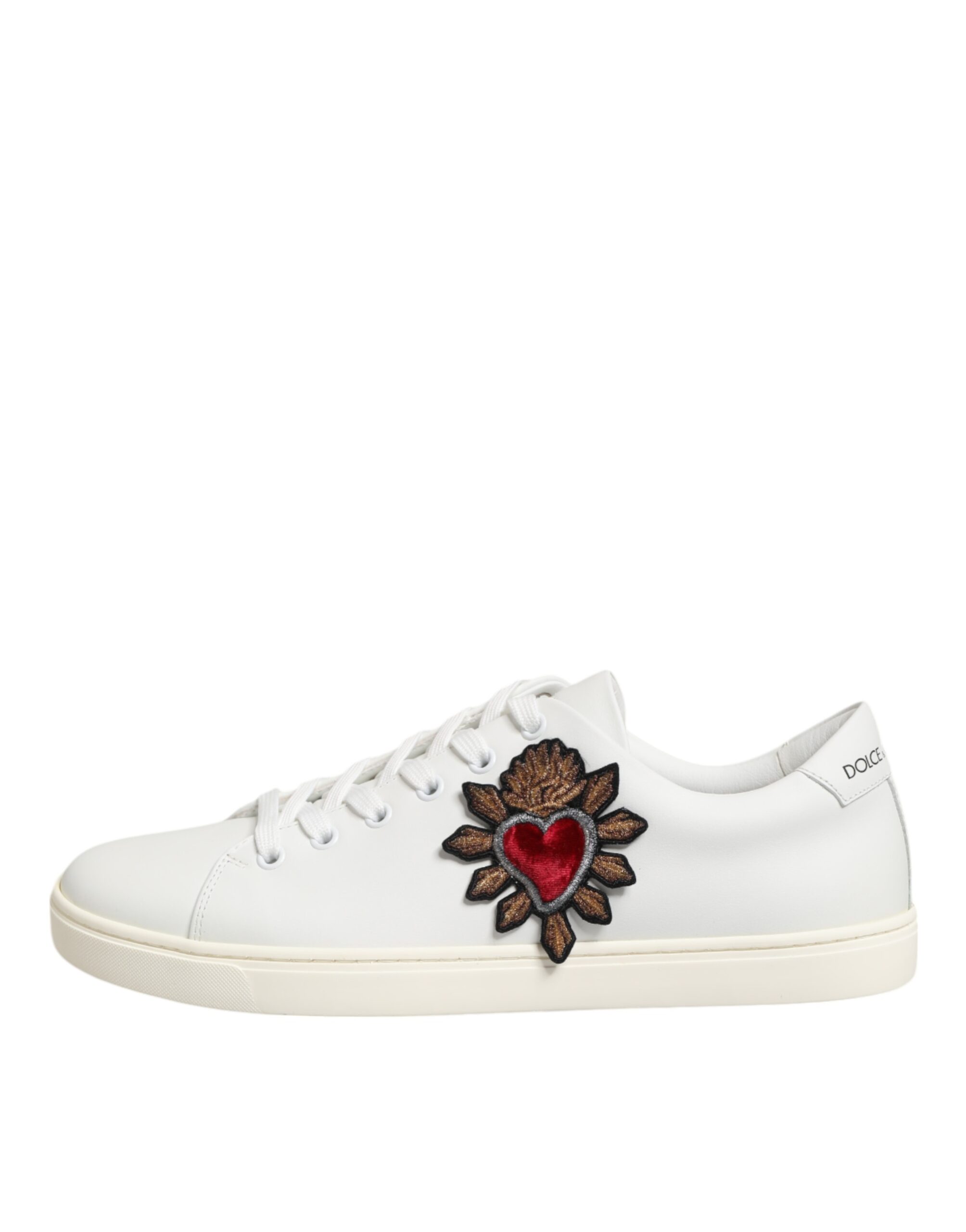 Dolce & Gabbana White Leather Sacred Heart Patch Sneakers Shoes - Image 2