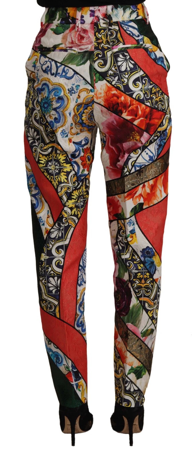 Dolce & Gabbana Multicolor Patchwork Jacquard High Waist Pants - Image 3