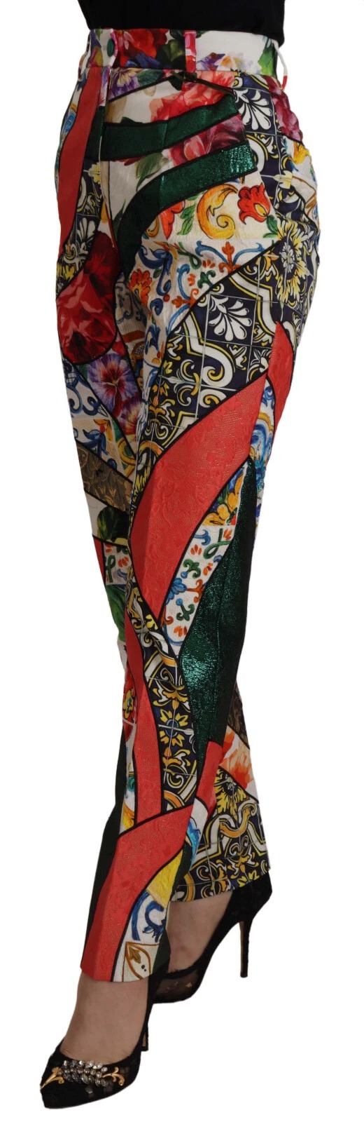 Dolce & Gabbana Multicolor Patchwork Jacquard High Waist Pants - Image 2