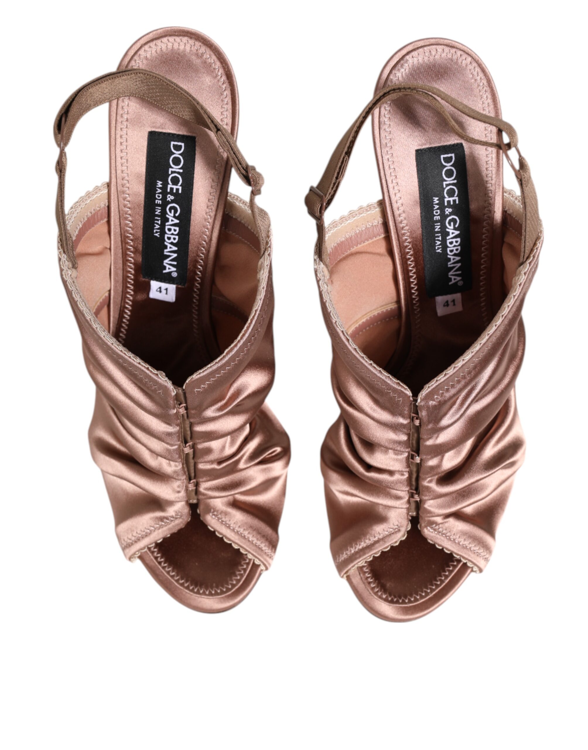 Dolce & Gabbana Bronze Satin Ruched Slingback Sandals Shoes - Image 4
