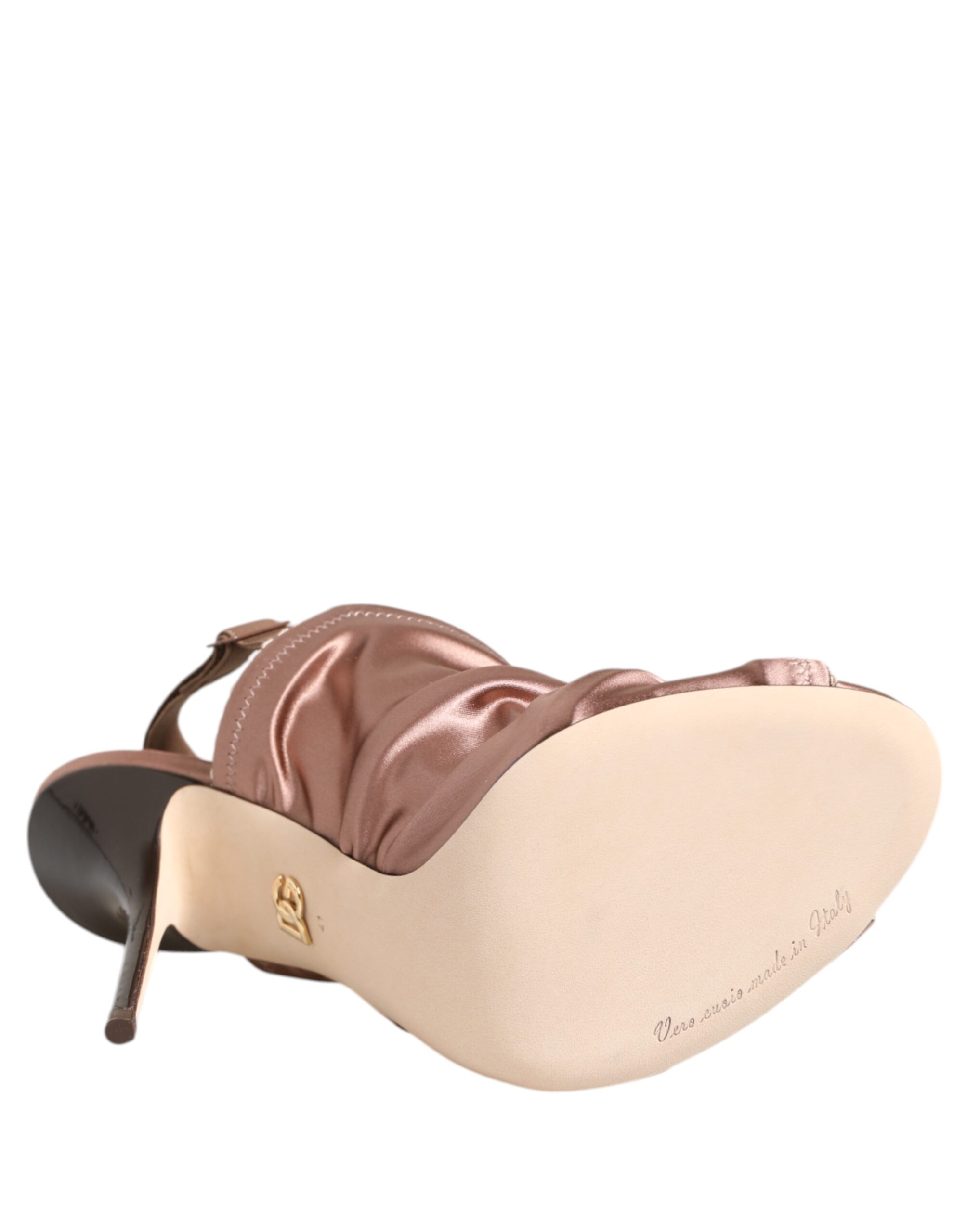 Dolce & Gabbana Bronze Satin Ruched Slingback Sandals Shoes - Image 8