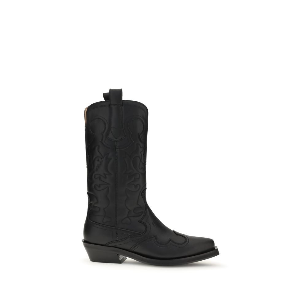 Ganni Black Recycled Leather Lace-Up Boots