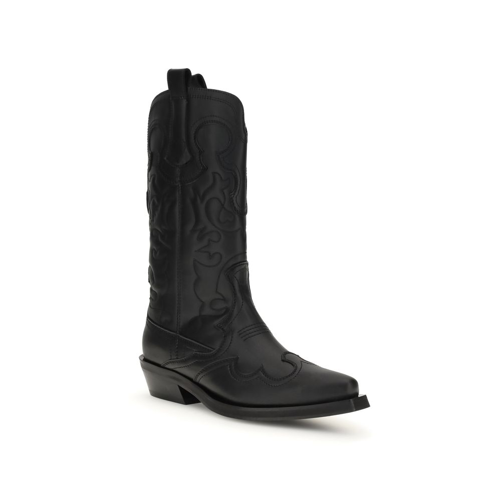 Ganni Black Recycled Leather Lace-Up Boots - Image 2