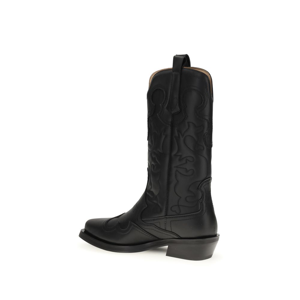 Ganni Black Recycled Leather Lace-Up Boots - Image 3