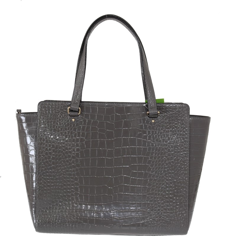 Kate Spade Grey Croc Embossed Leather Elissa Bristol Drive Tote Handbag Bag - Image 4