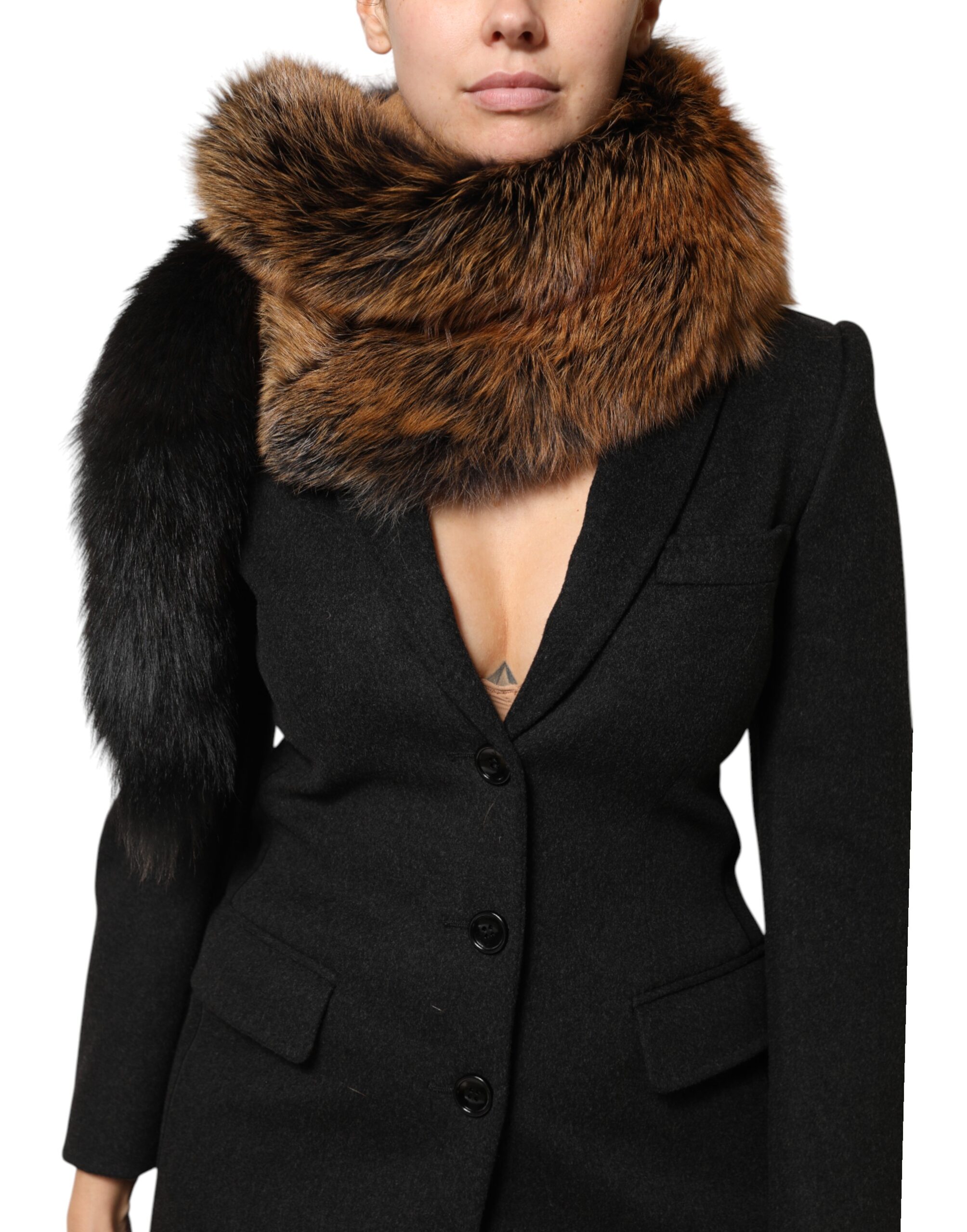 Dolce & Gabbana Brown Red Fox Fur Neck Cashmere Warmer Scarf - Image 2
