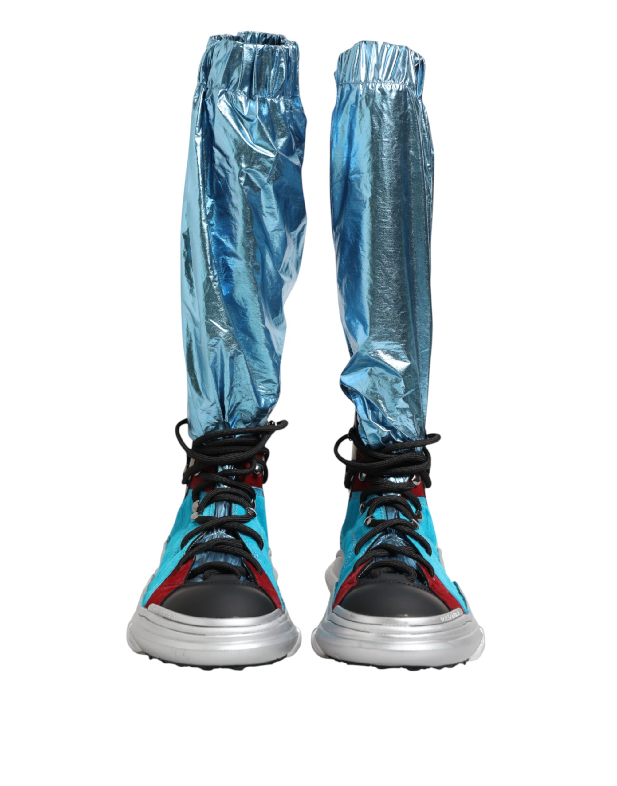 Dolce & Gabbana Blue Lace Up Over The Knee Socks Men Boots Shoes - Image 3