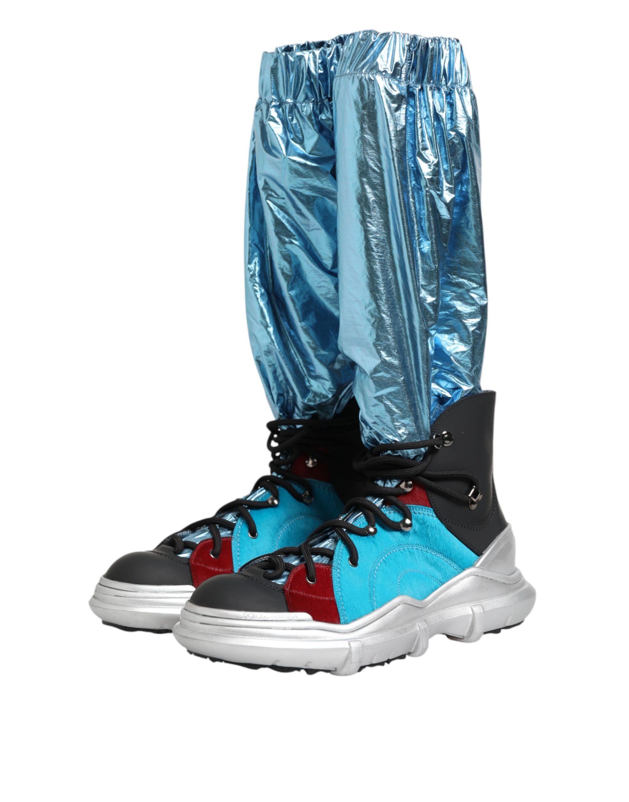 Dolce & Gabbana Blue Lace Up Over The Knee Socks Men Boots Shoes - Image 5