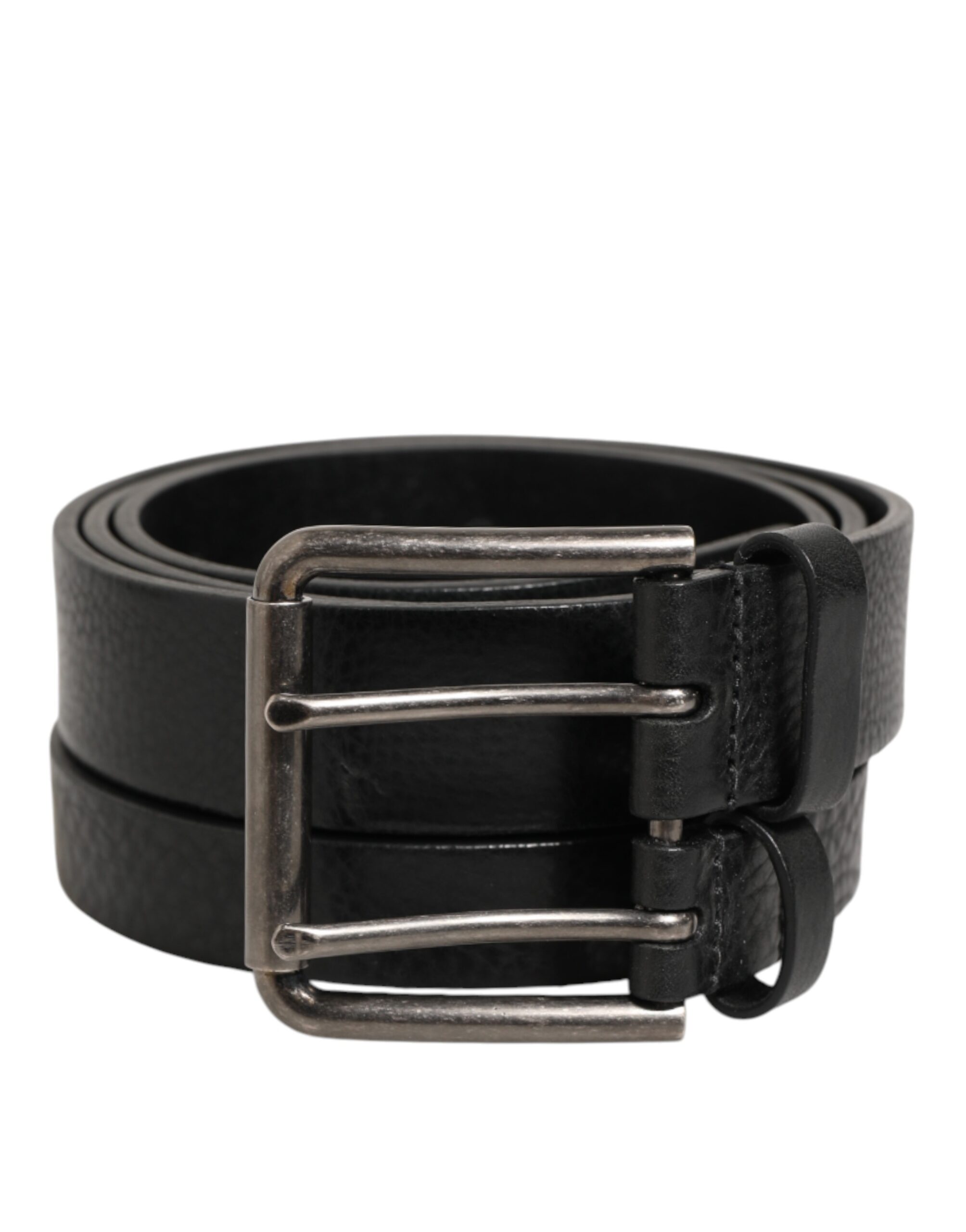 Dolce & Gabbana Black Double Strap Leather Silver Buckle Belt - Image 2