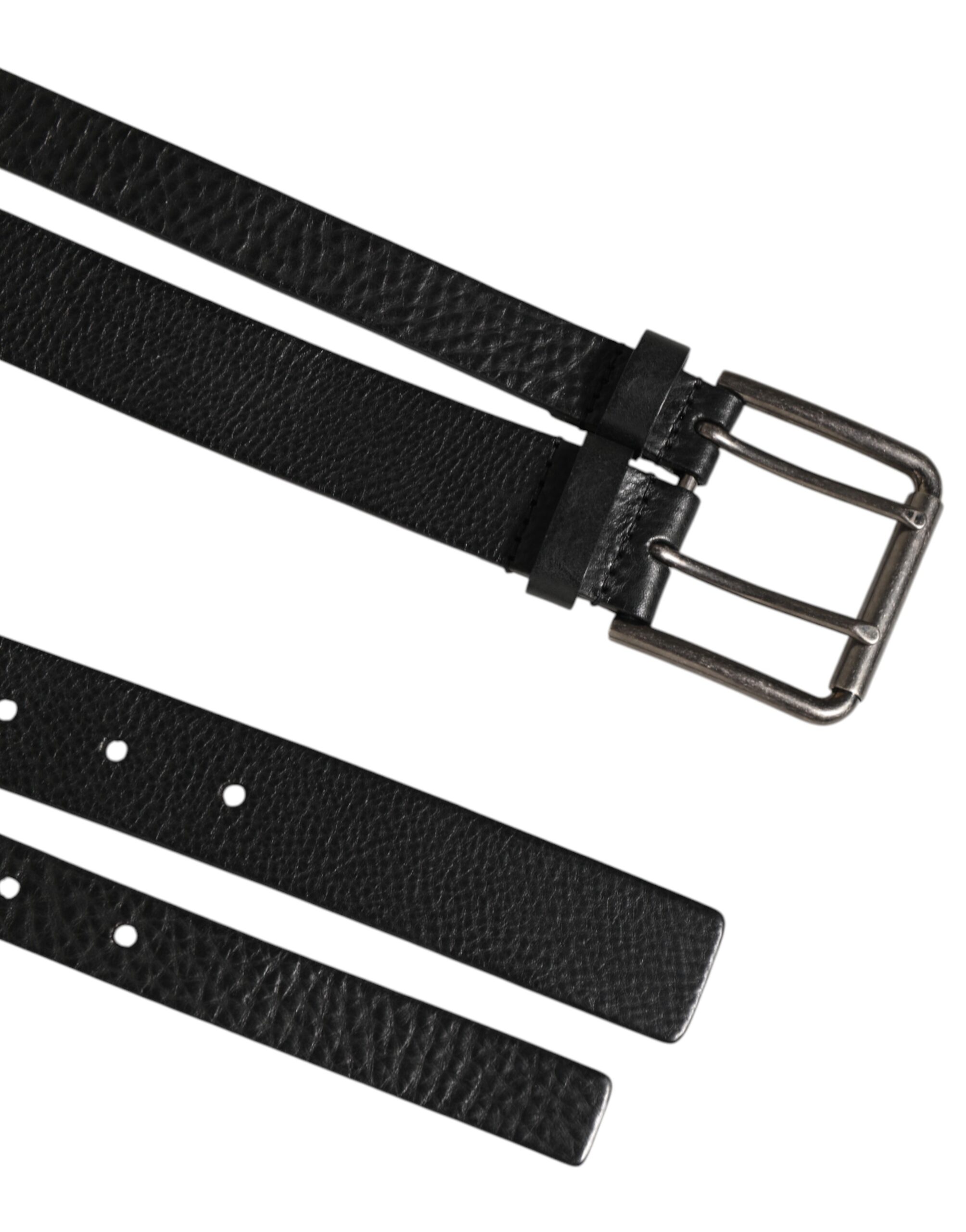 Dolce & Gabbana Black Double Strap Leather Silver Buckle Belt - Image 5