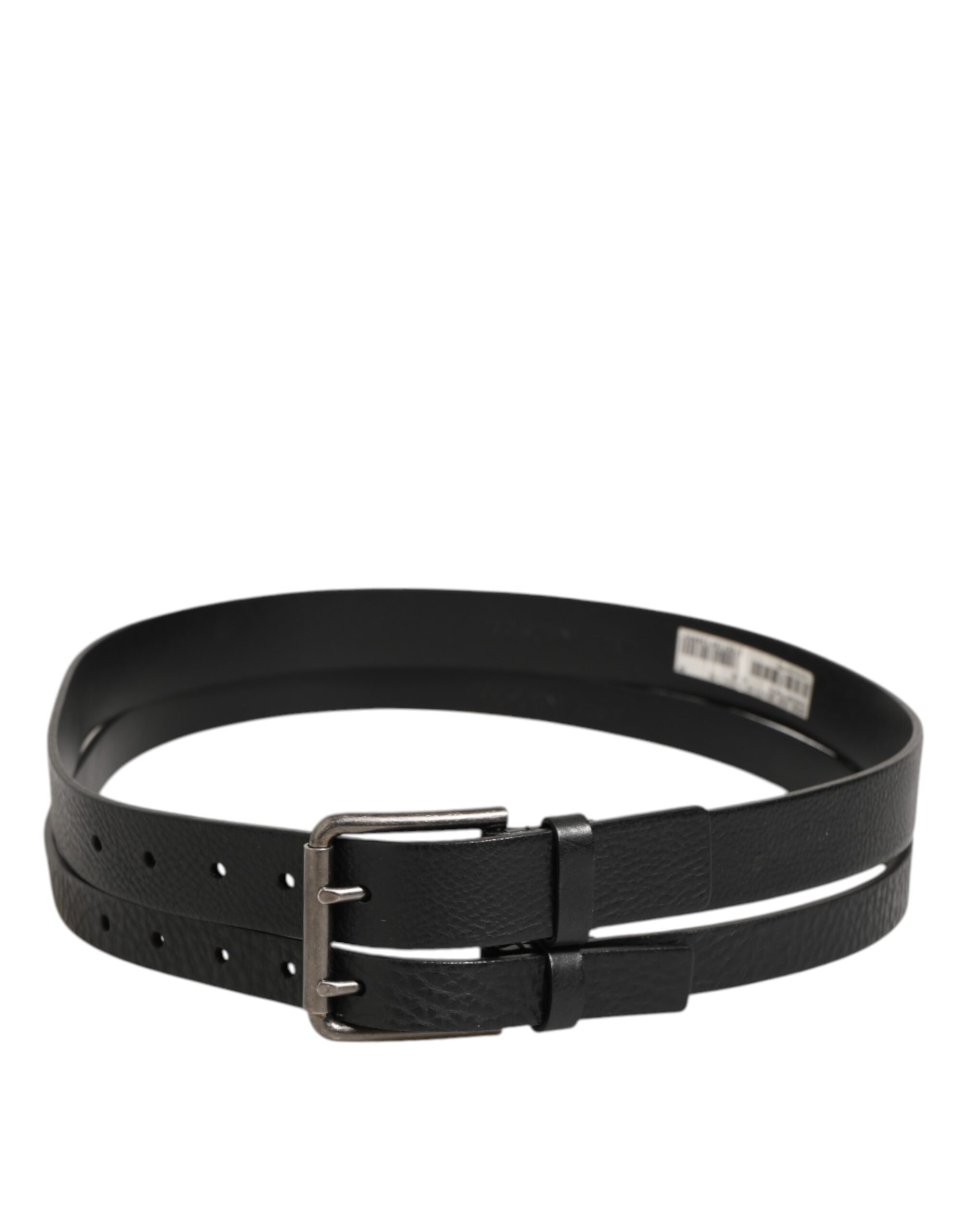 Dolce & Gabbana Black Double Strap Leather Silver Buckle Belt - Image 6