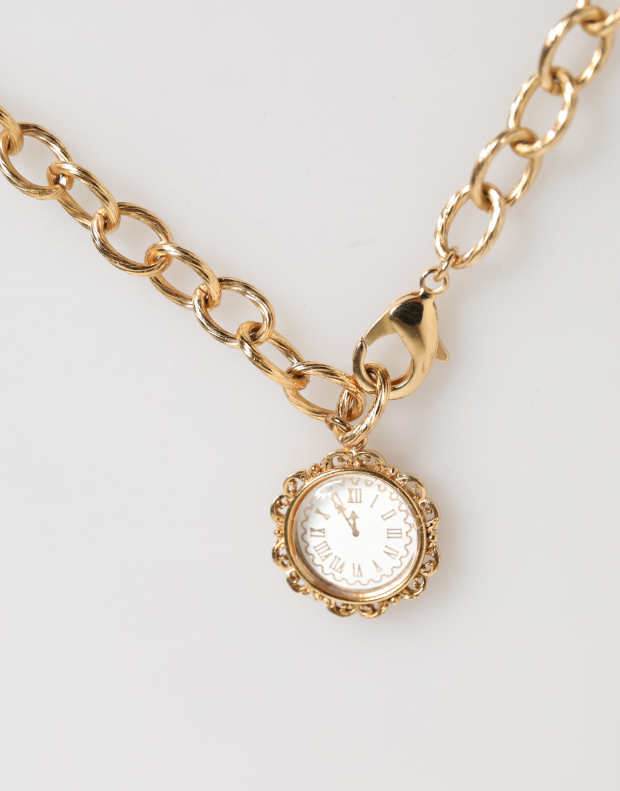 Dolce & Gabbana Gold Crystal Clock Pendant Statement Jewelry Necklace - Image 4