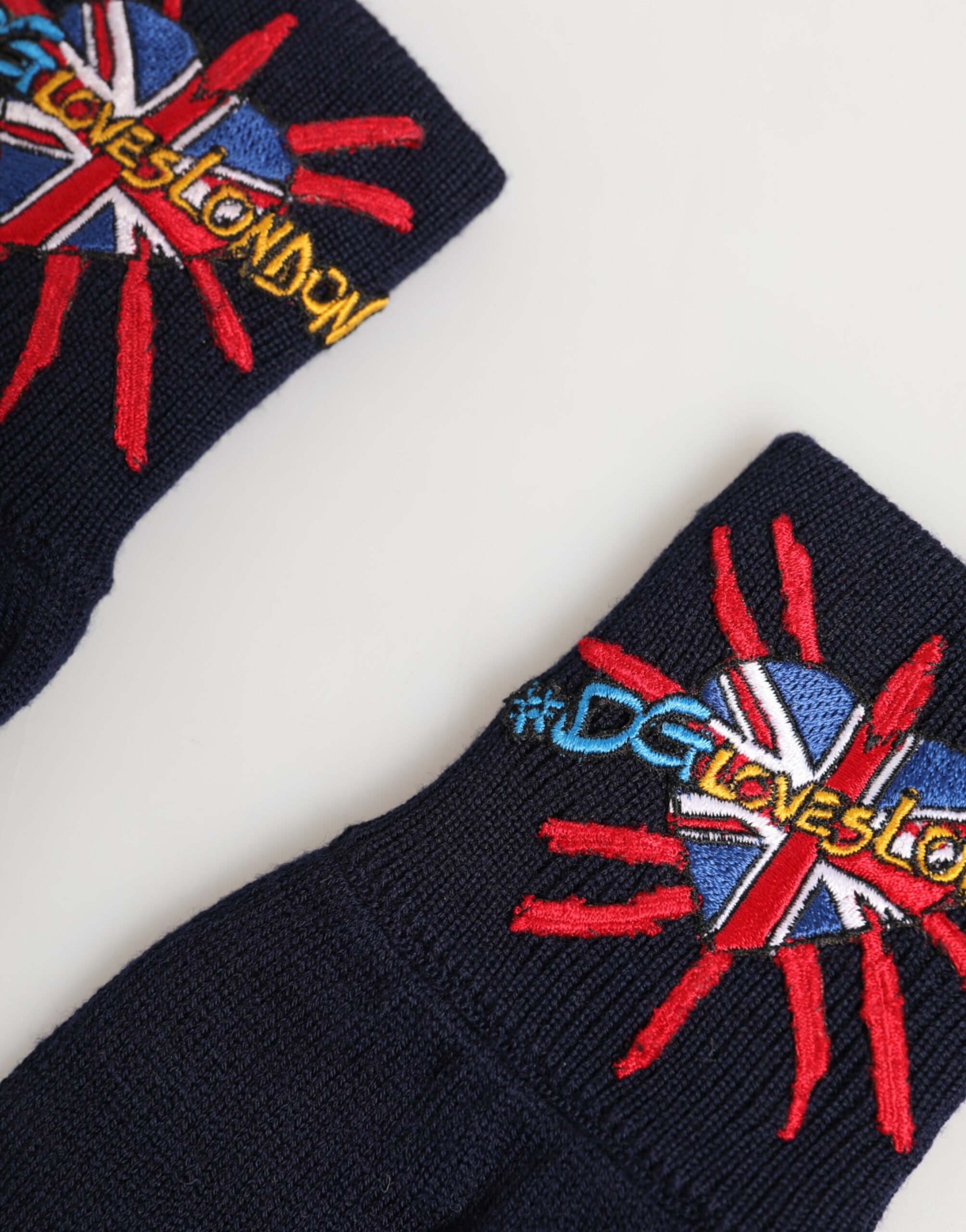 Dolce & Gabbana Blue Wool Knit #DGLovesLondon Embroidered Mitten Gloves - Image 3