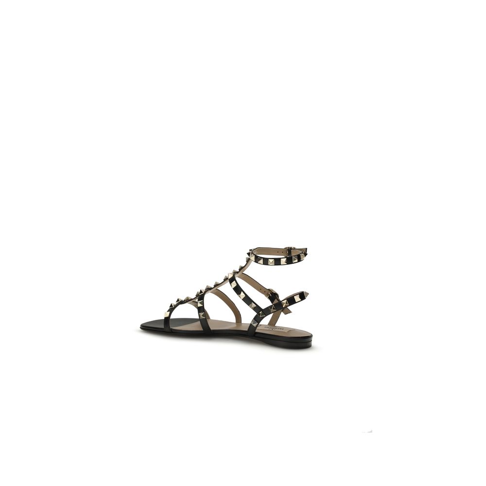 Valentino Garavani Black Calf Leather Bos Taurus Flat Sandals - Image 3