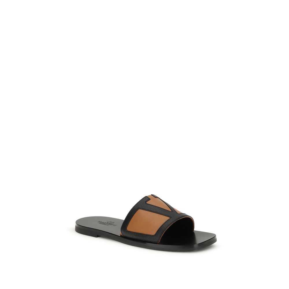 Valentino Garavani Black Calf Leather Bos Taurus Flat Sandals - Image 2
