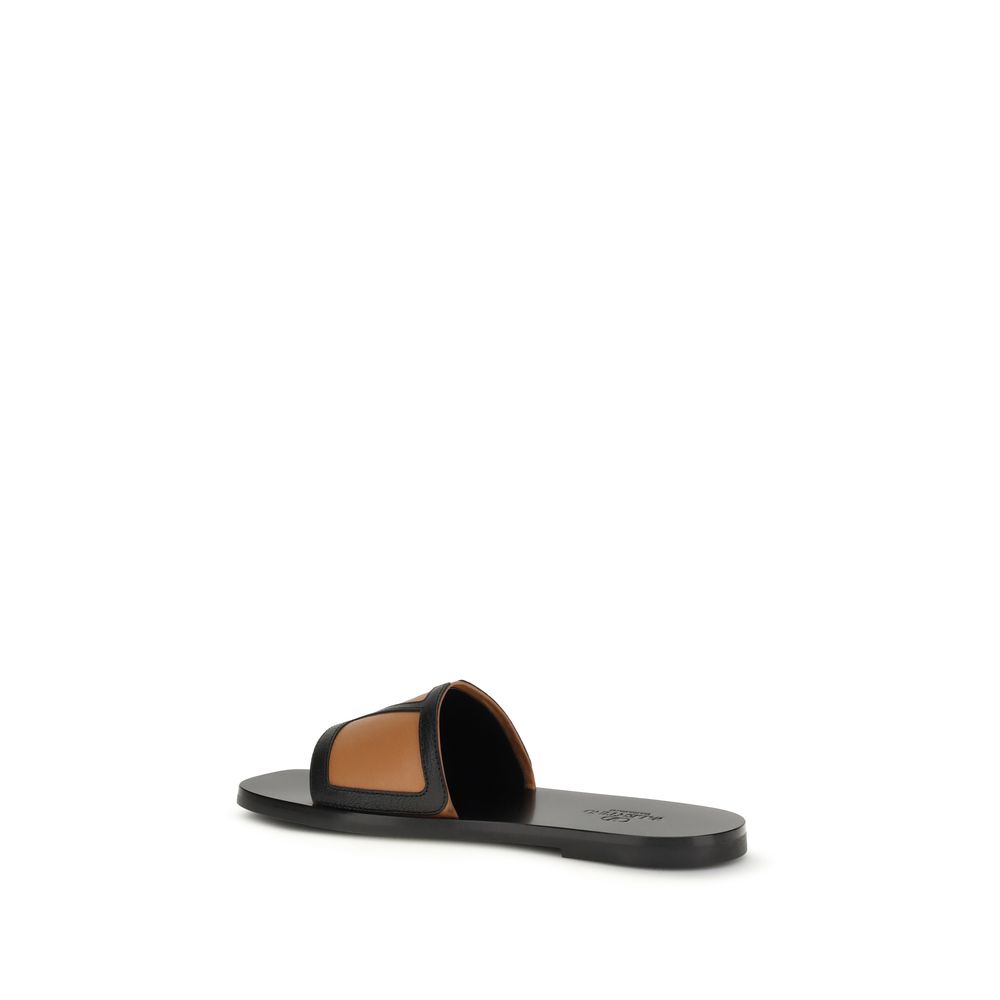 Valentino Garavani Black Calf Leather Bos Taurus Flat Sandals - Image 3