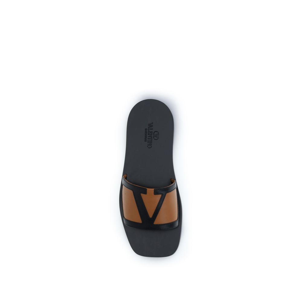 Valentino Garavani Black Calf Leather Bos Taurus Flat Sandals - Image 4