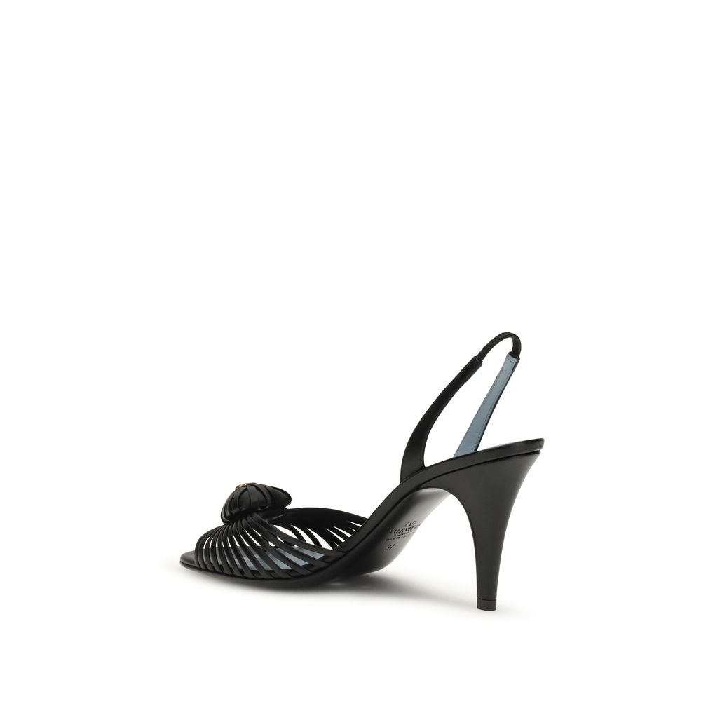 Valentino Garavani Black Goatskin Stiletto Heel Sandals - Image 3