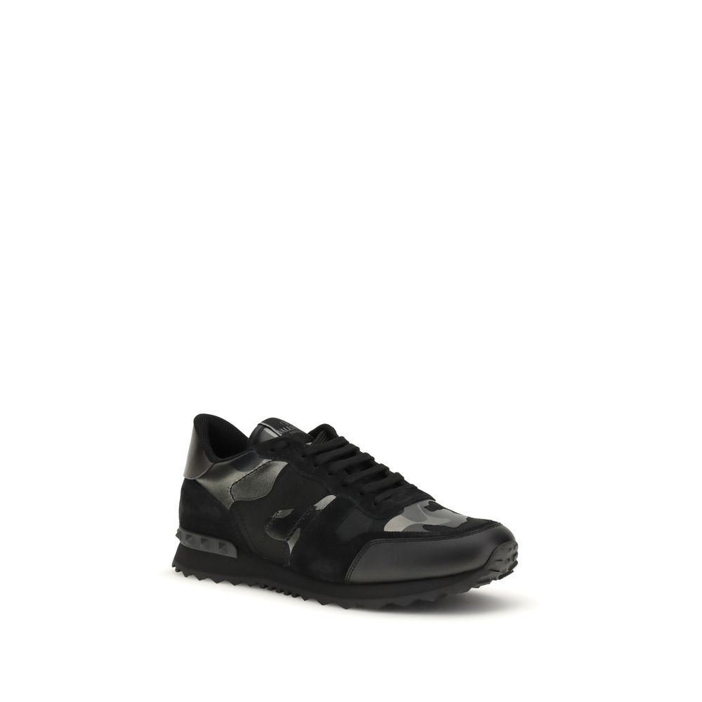 Valentino Garavani Black Calf Leather Bos Taurus Athletic Sneakers - Image 2