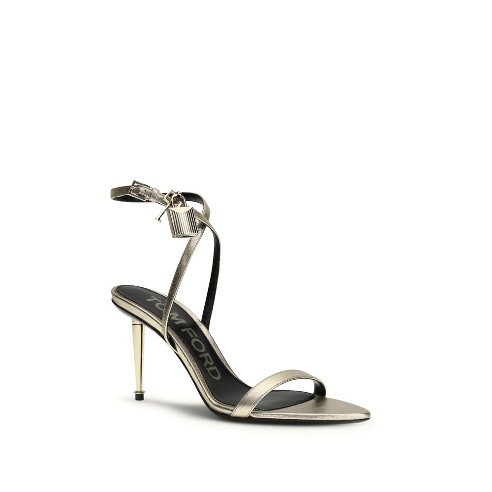 Tom Ford Gold Calf Leather Bos Taurus Stiletto Heel Sandals - Image 2