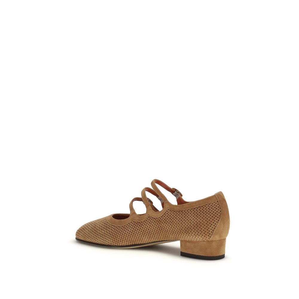 Carel Paris Beige Calf Leather Bos Taurus Ballet Flats - Image 3