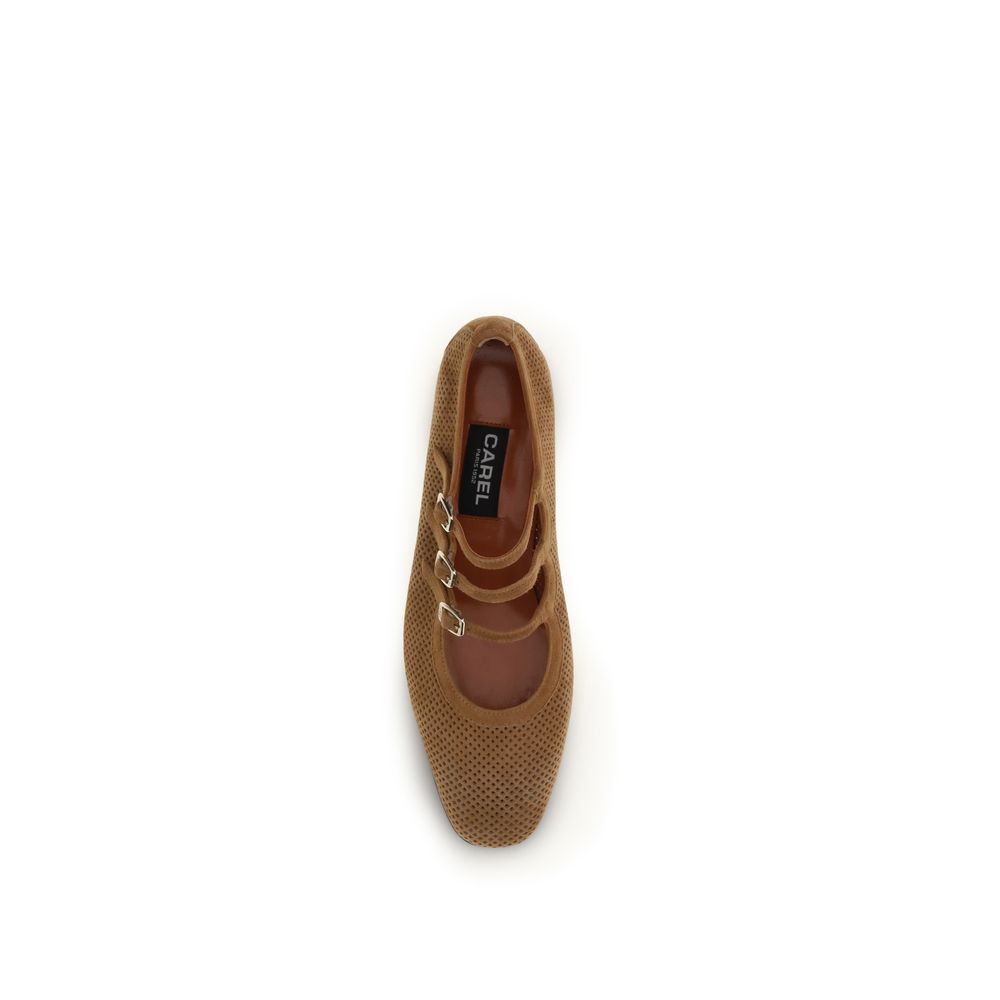 Carel Paris Beige Calf Leather Bos Taurus Ballet Flats - Image 4