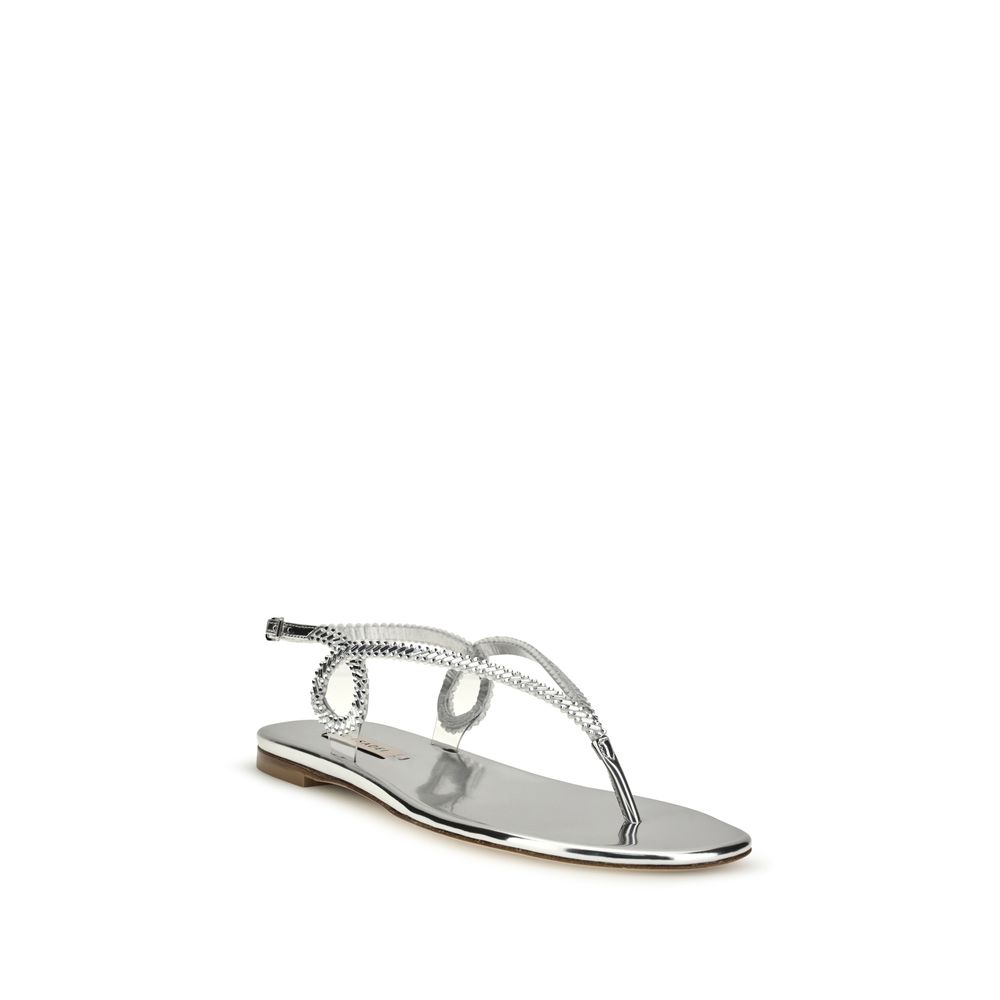Casadei Silver Calf Leather Bos Taurus Flat Sandals - Image 2