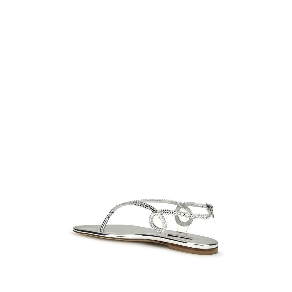 Casadei Silver Calf Leather Bos Taurus Flat Sandals - Image 3