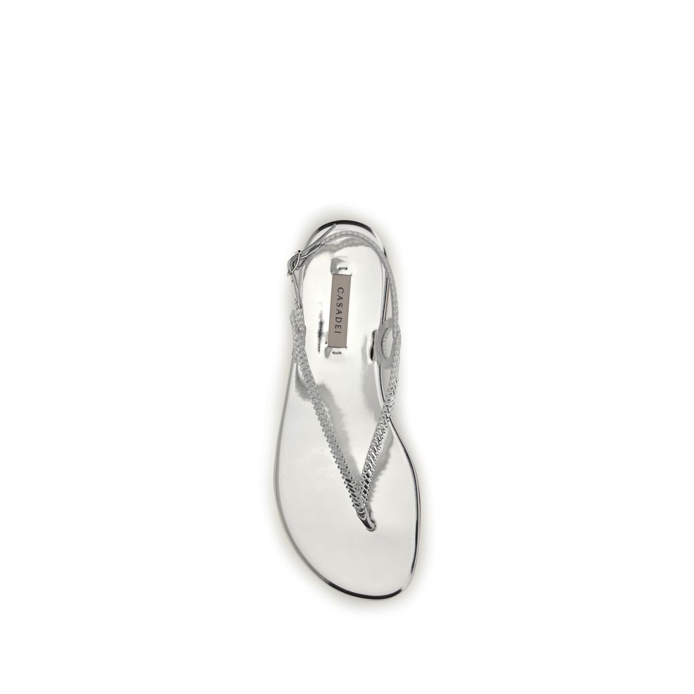 Casadei Silver Calf Leather Bos Taurus Flat Sandals - Image 4