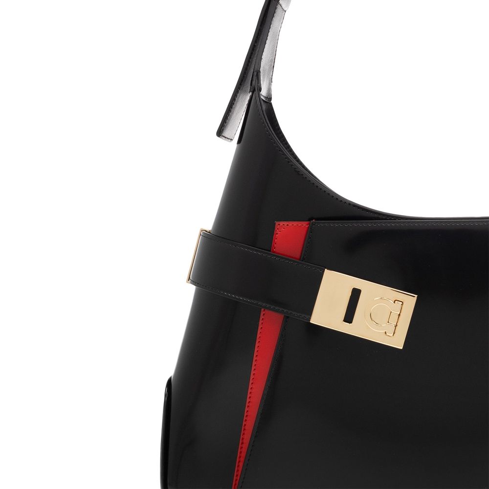 Salvatore Ferragamo Black Calfskin Shoulder Bag - Image 4