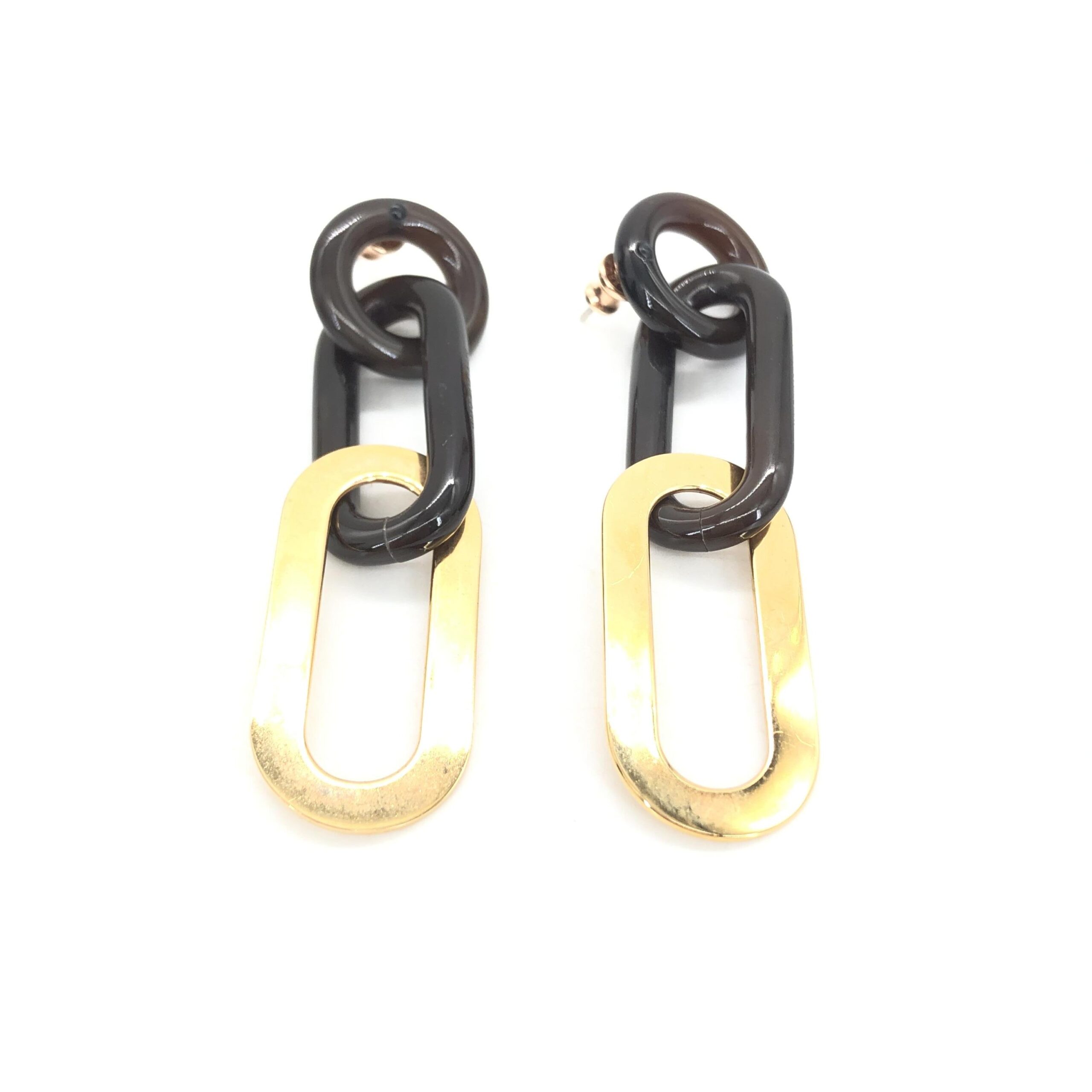 Hermès Gold Plated And Black Chain Link Earrings - Image 2