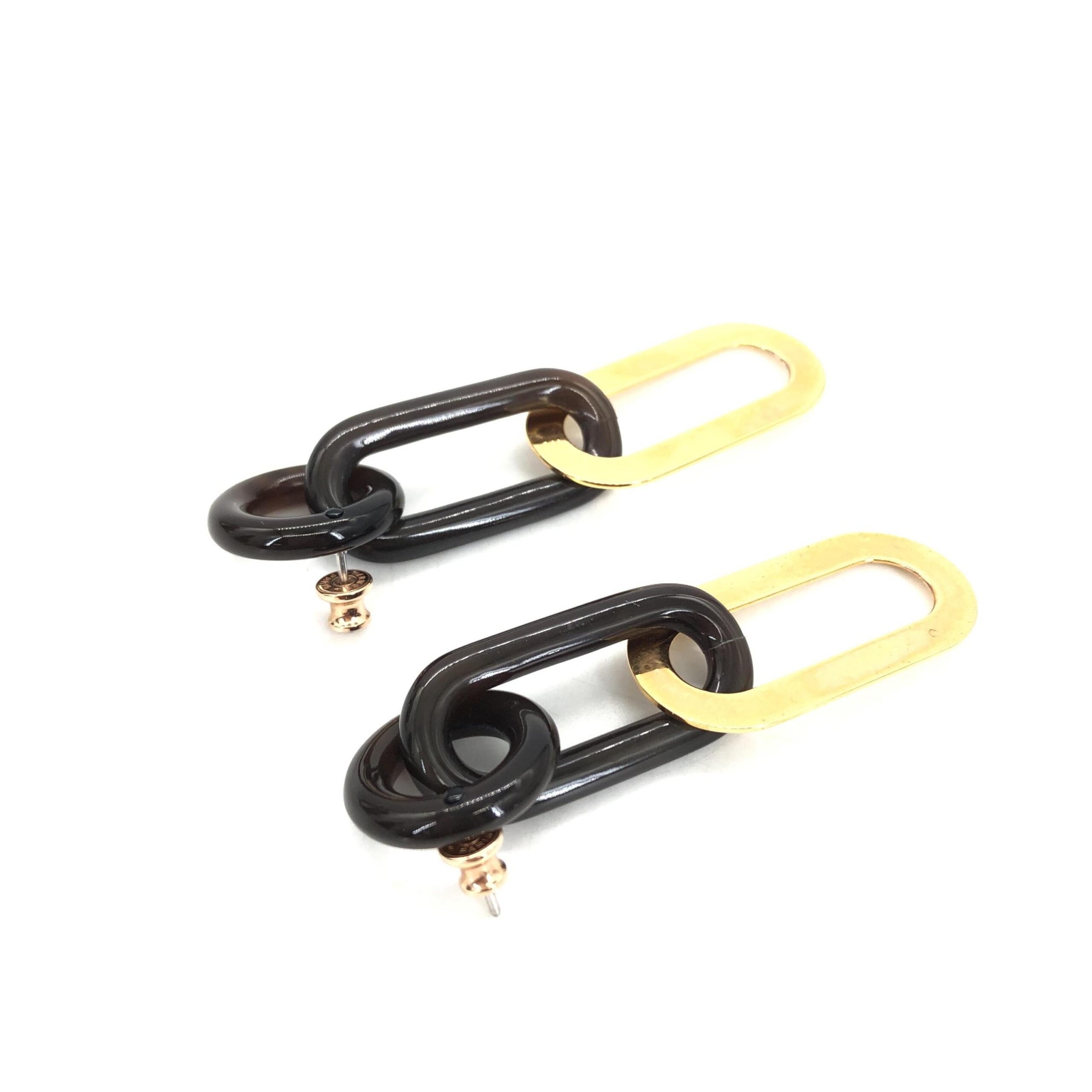 Hermès Gold Plated And Black Chain Link Earrings - Image 6