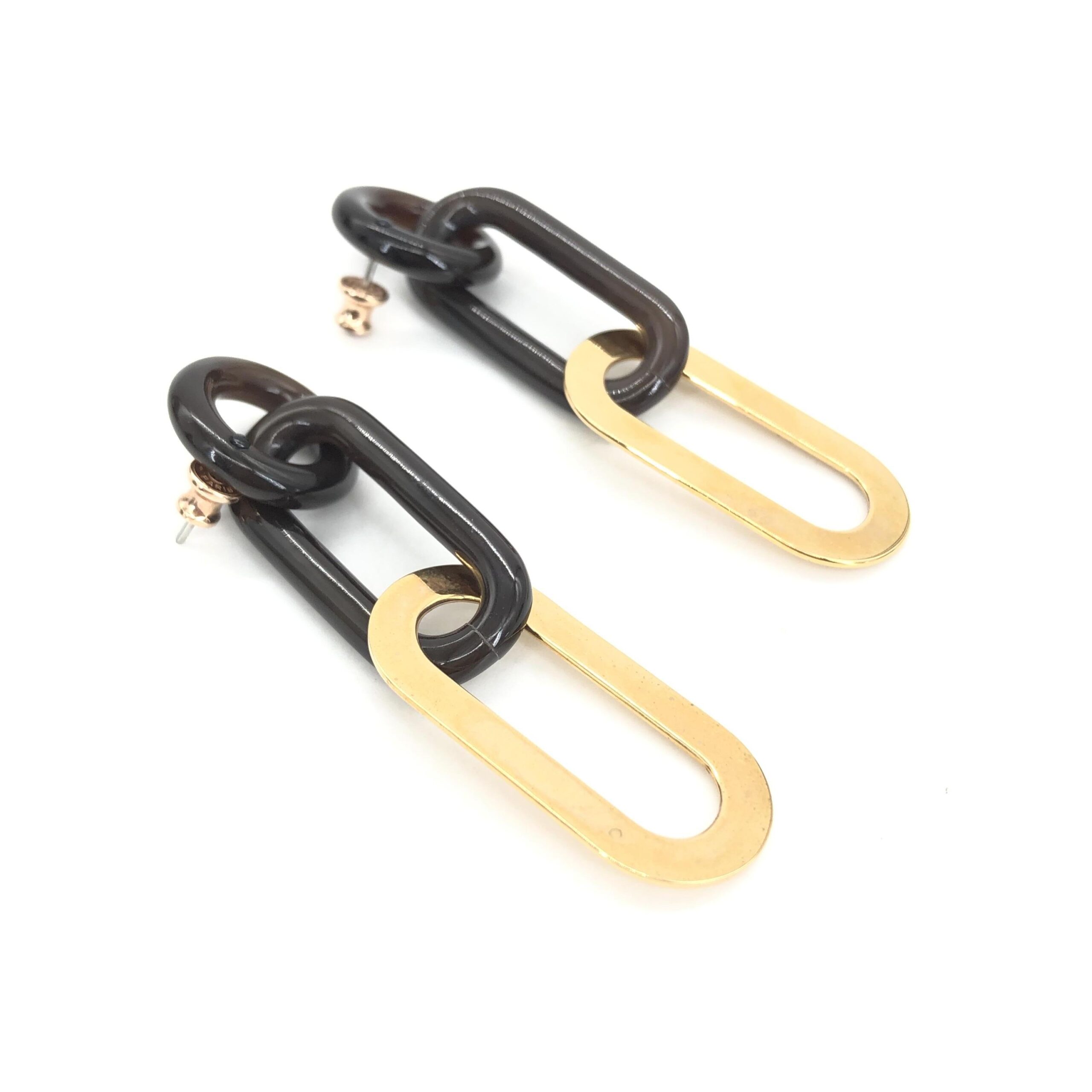 Hermès Gold Plated And Black Chain Link Earrings - Image 7